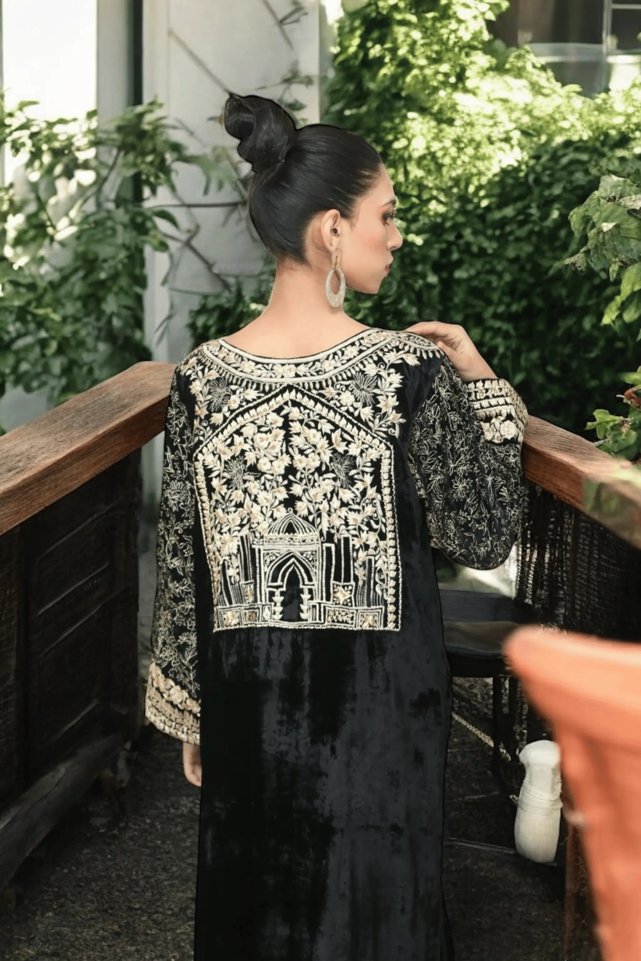 Wood Smoke – Velvet Long Shirt with Block Printing