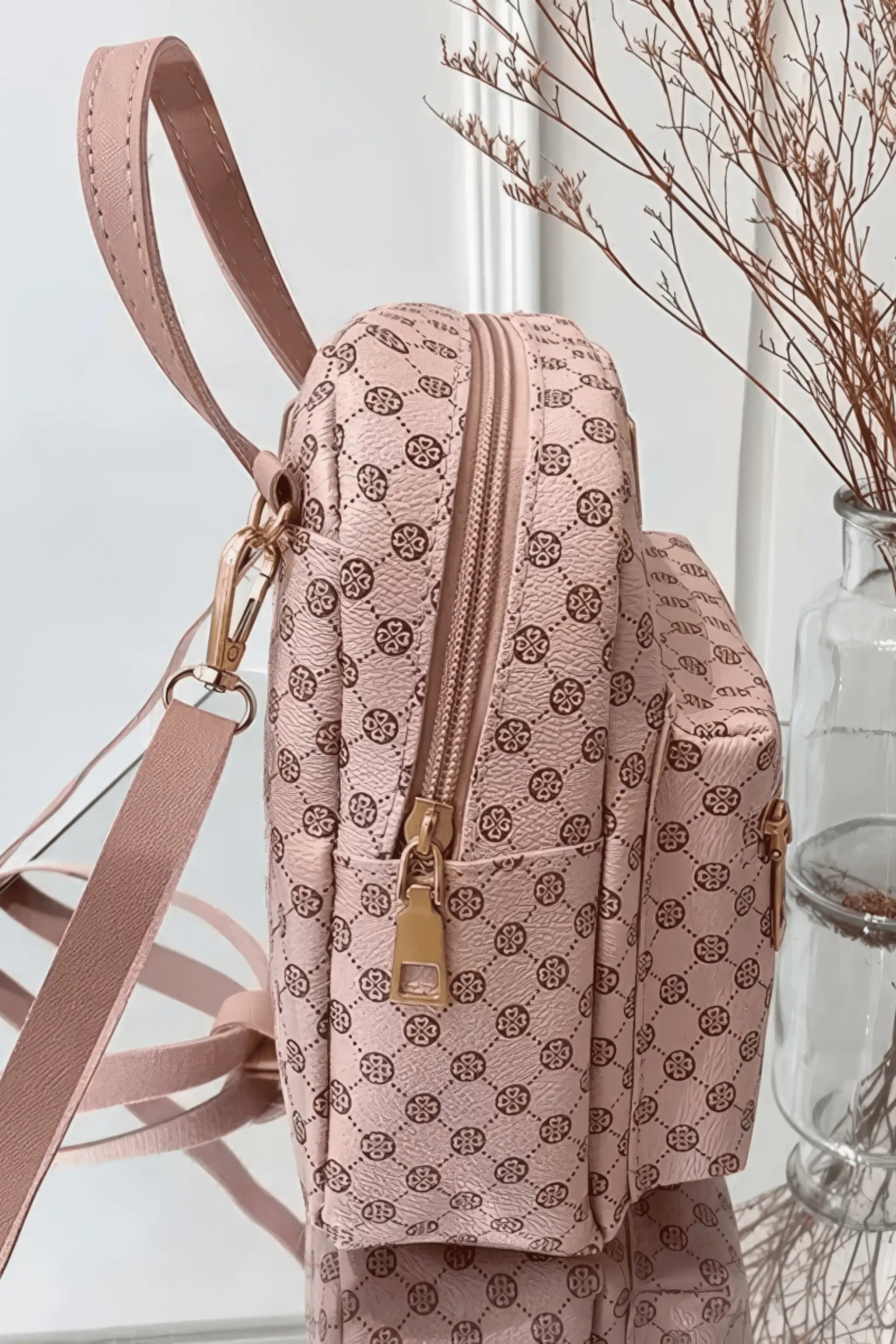 AOI LIBAS blush pink backpack – luxury patterned canvas texture
