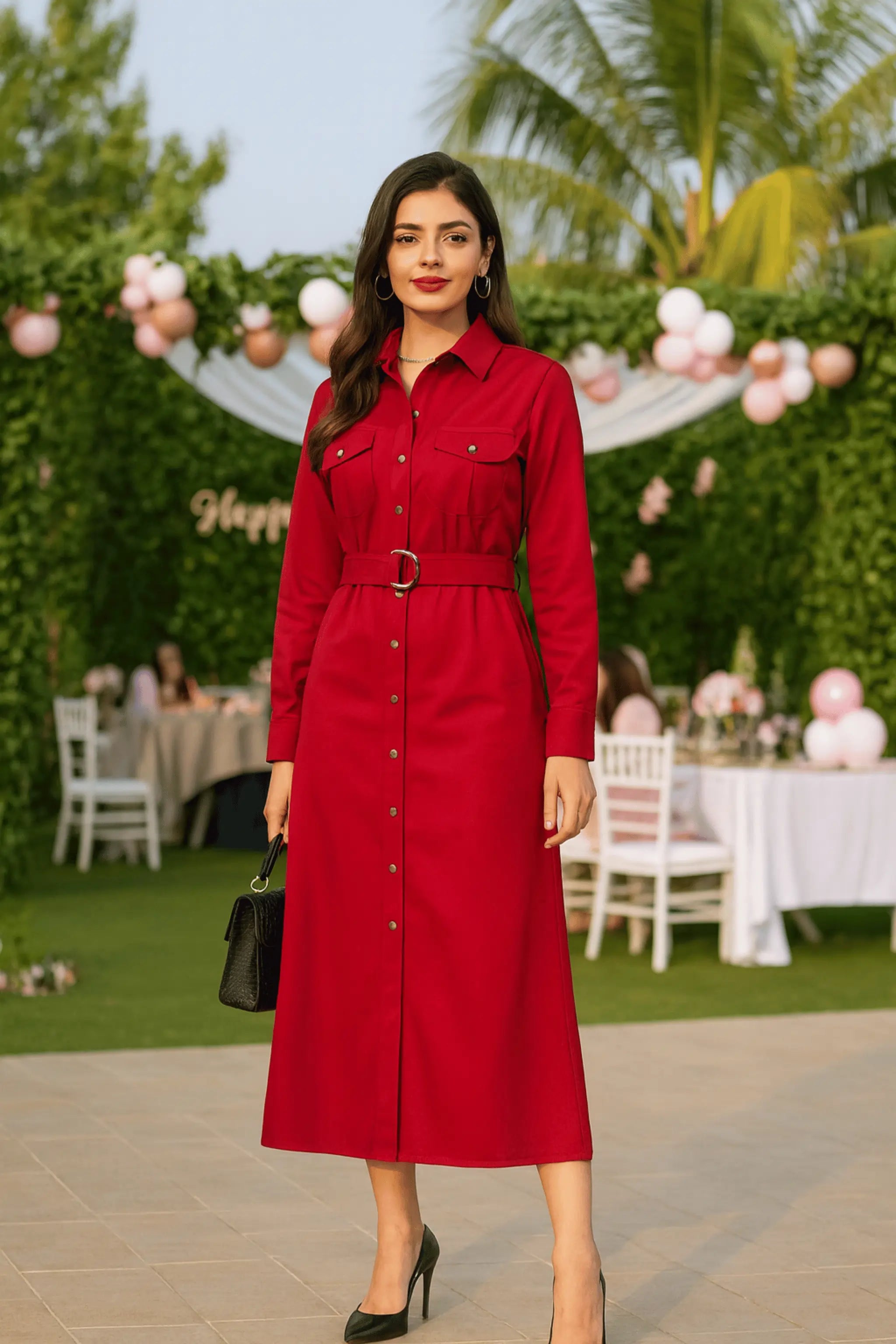 Belt detail on corduroy velvet shirtdress