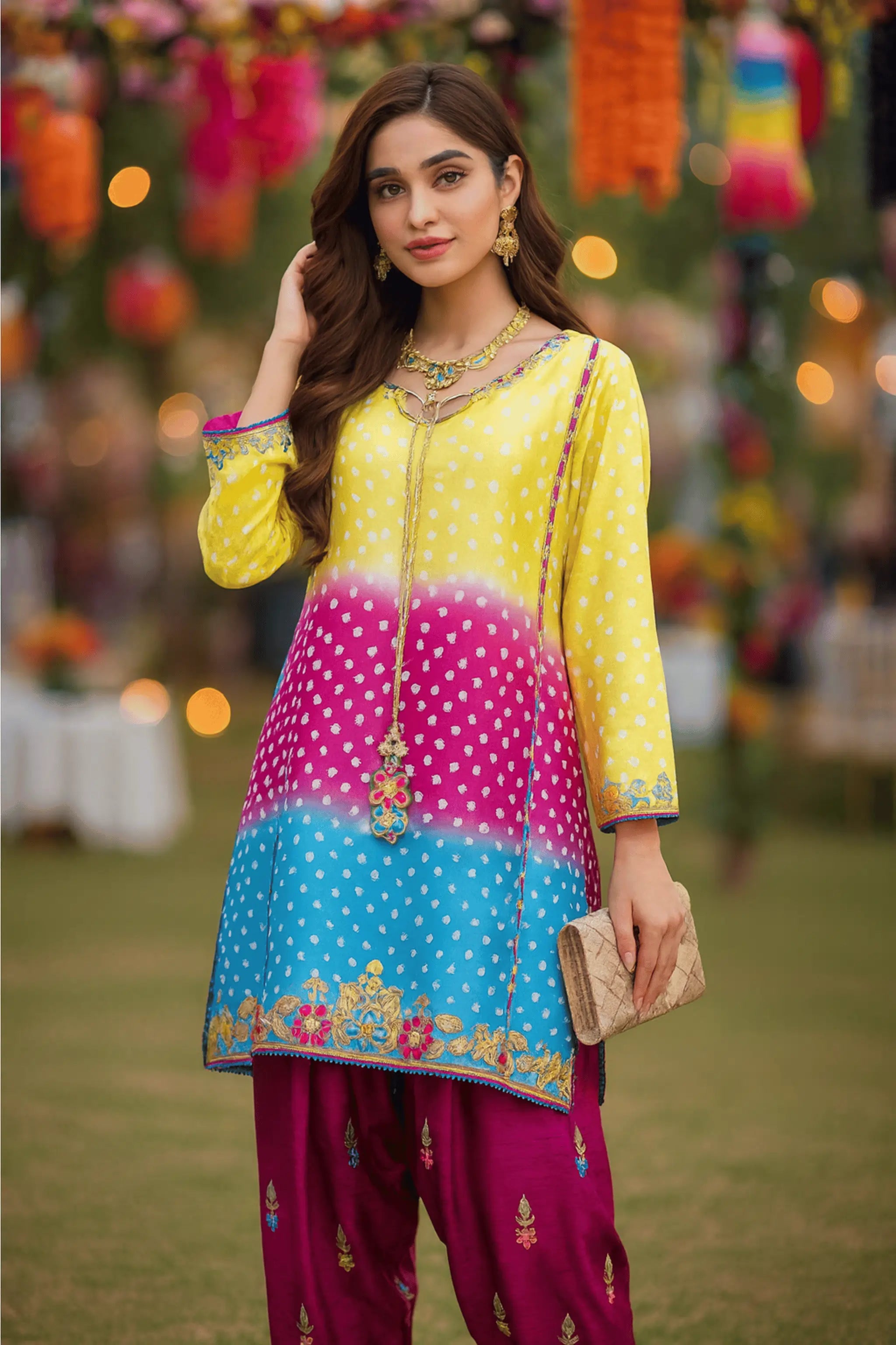 Chunri Glow – full 3-piece medium silk & Korean raw silk outfit