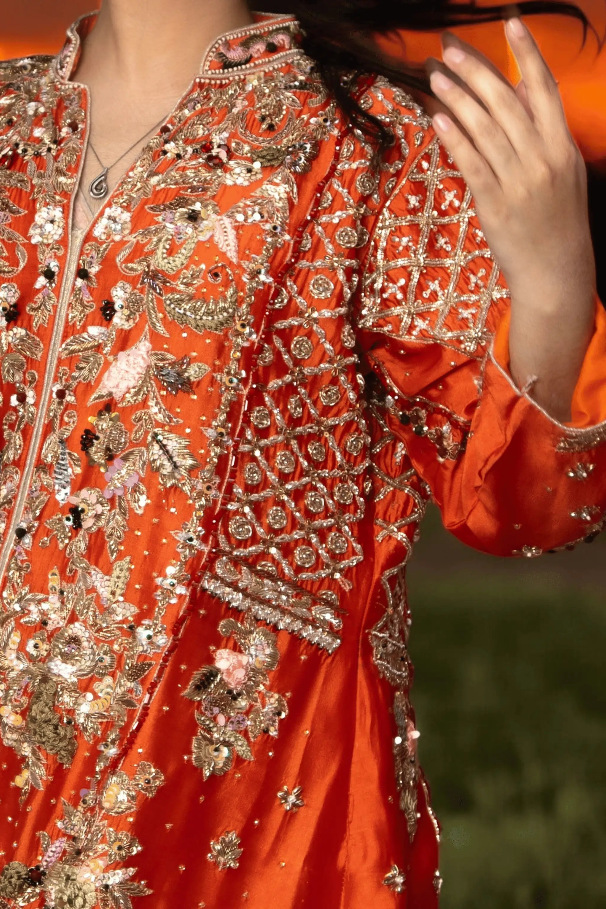 Embroidered luxury silk dopatta with handcrafted details