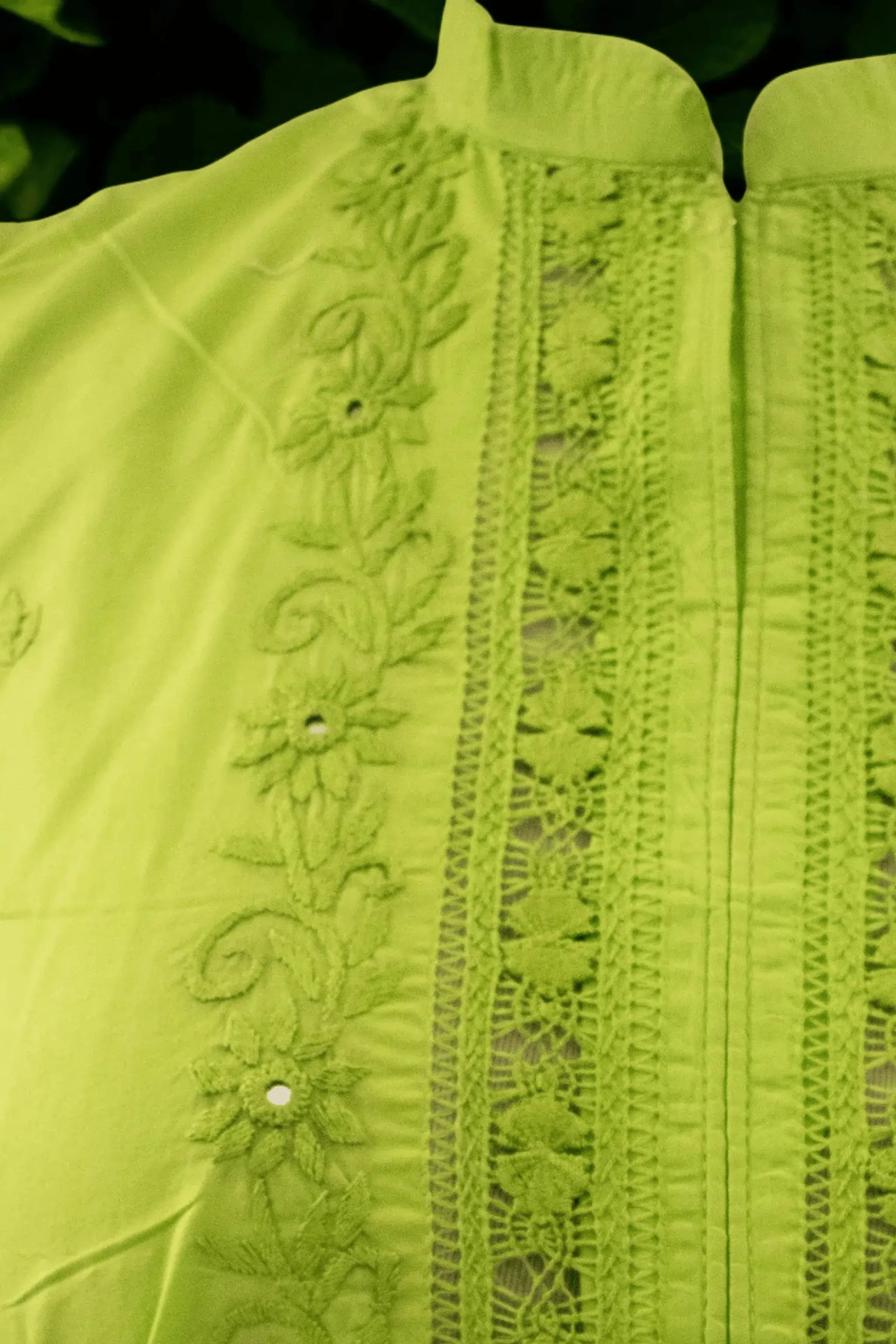 Embroidered shirt border of Celery Bareeze Lawn dress
