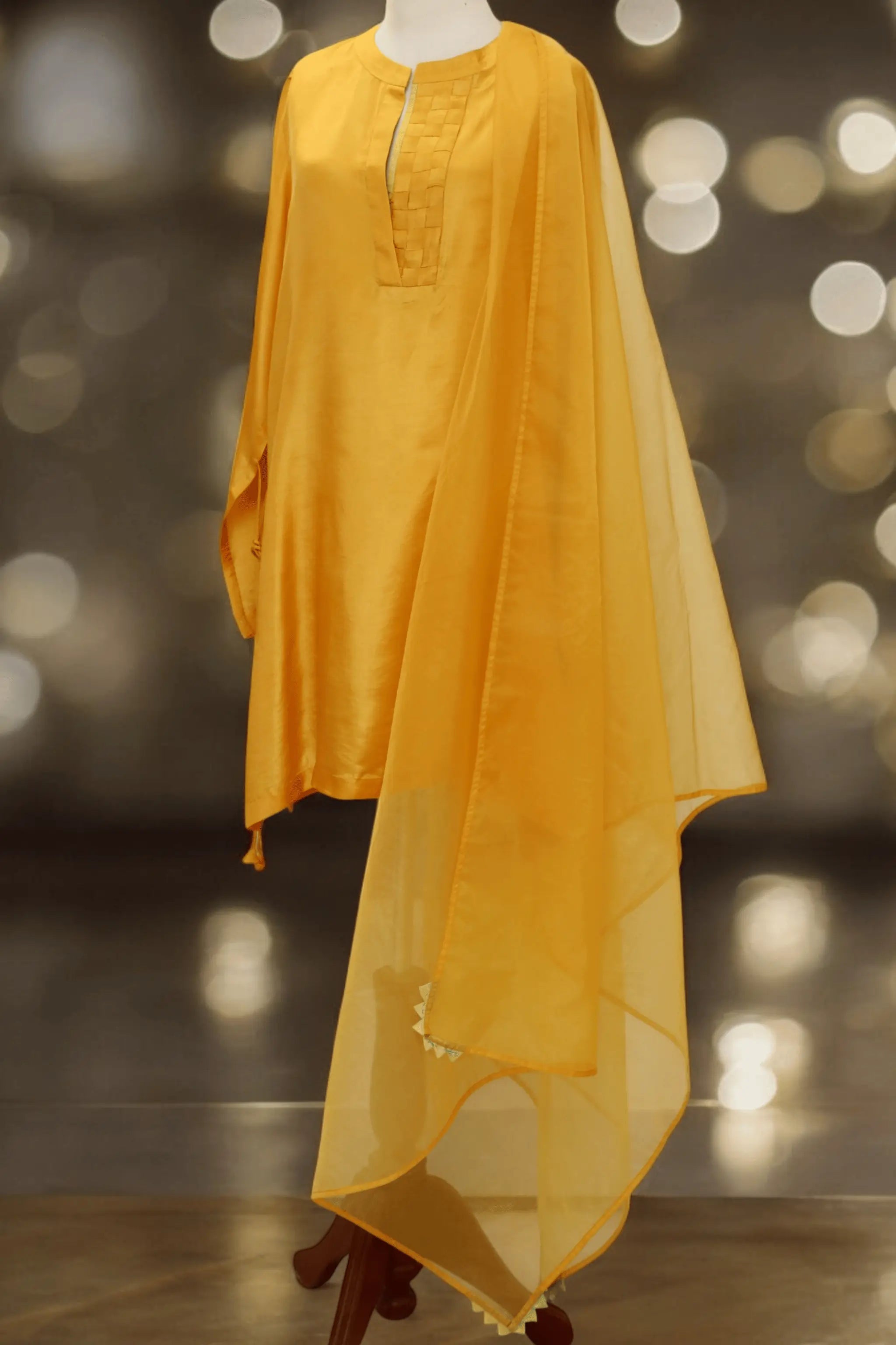 Golden tussle silk dupatta with smooth texture – part of Texas Rose 3 piece dress