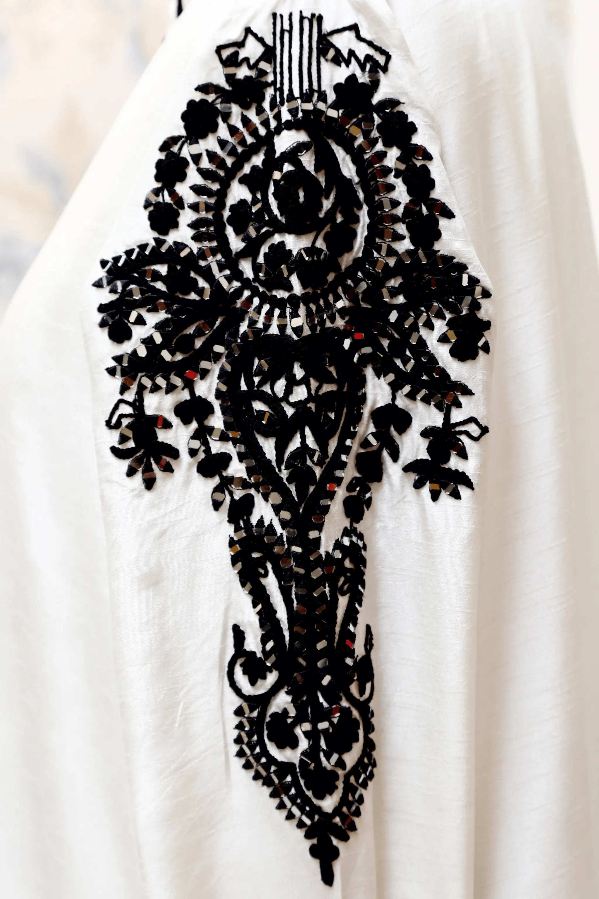 Horizon party wear black and white raw silk dress