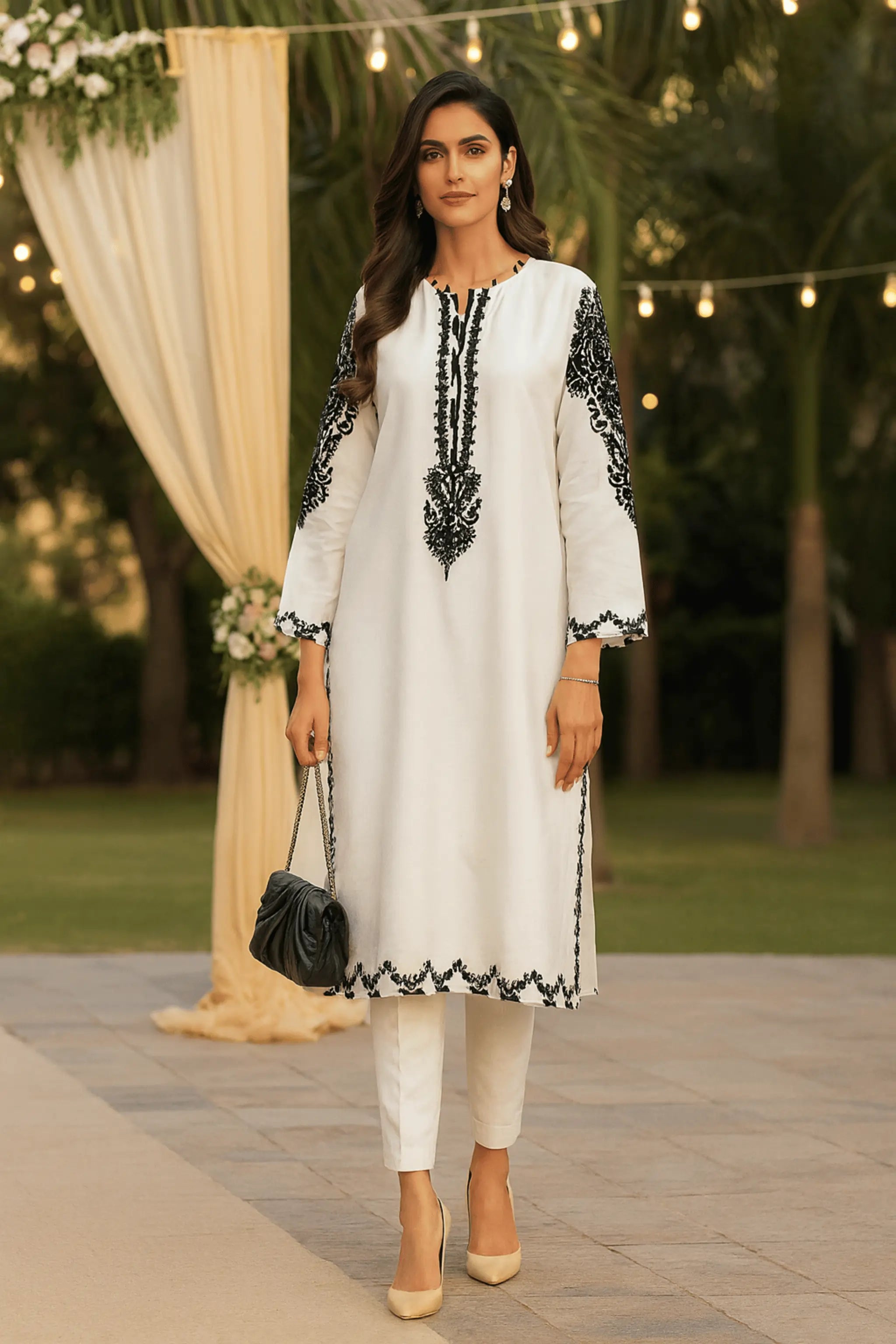 Horizon raw silk 3-piece dress front view – AOI LIBAS