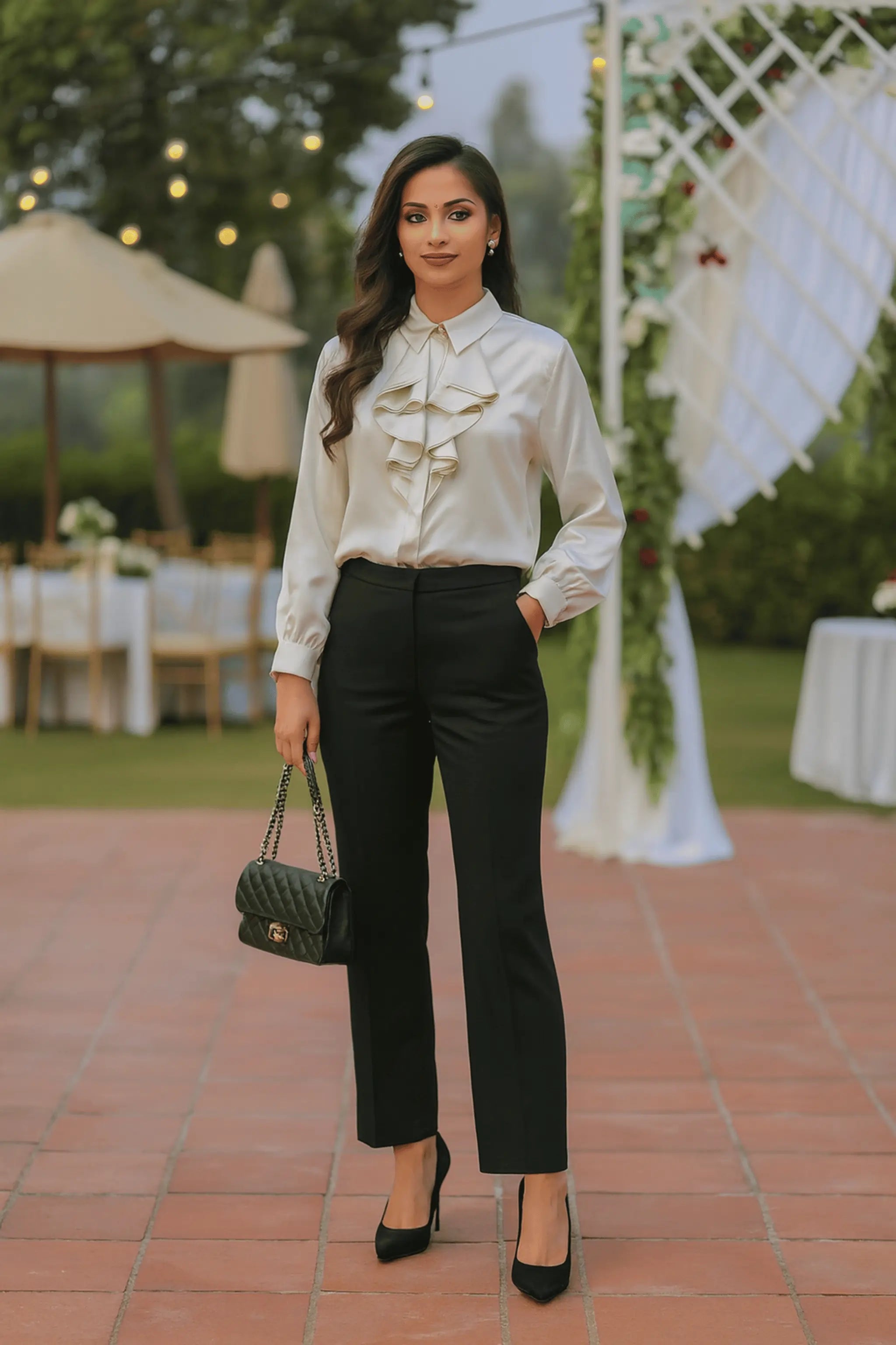 Ivory silk formal shirt with ruffle detailing