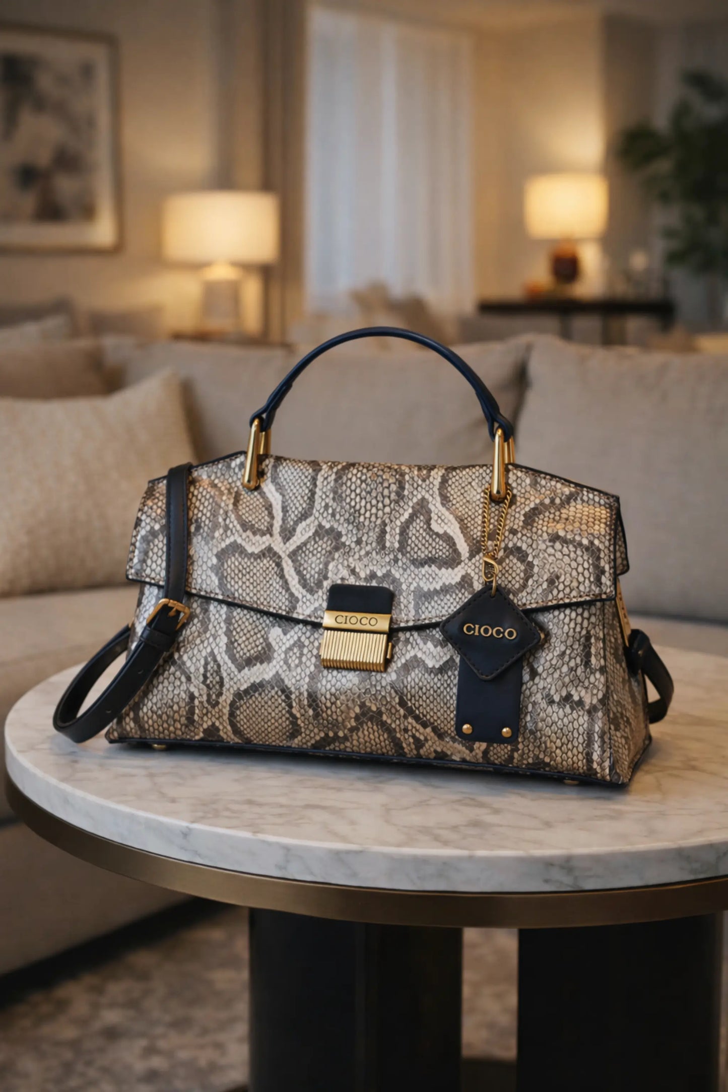 Luxury PU leather handbag in vintage blue with crocodile-style texture, designed as a fashionable square tote for office and everyday wear.