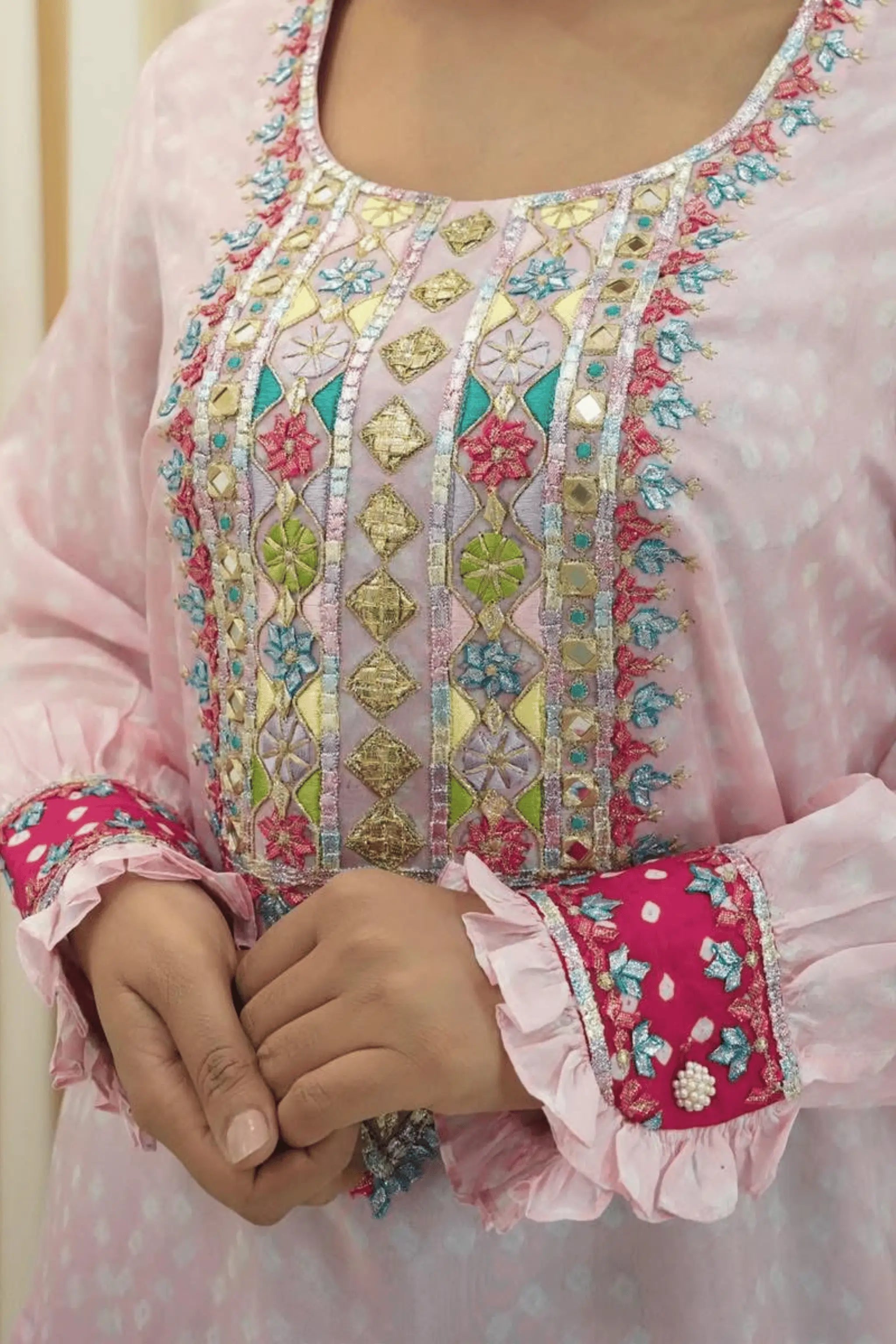 Medium silk chunri shirt with embroidery