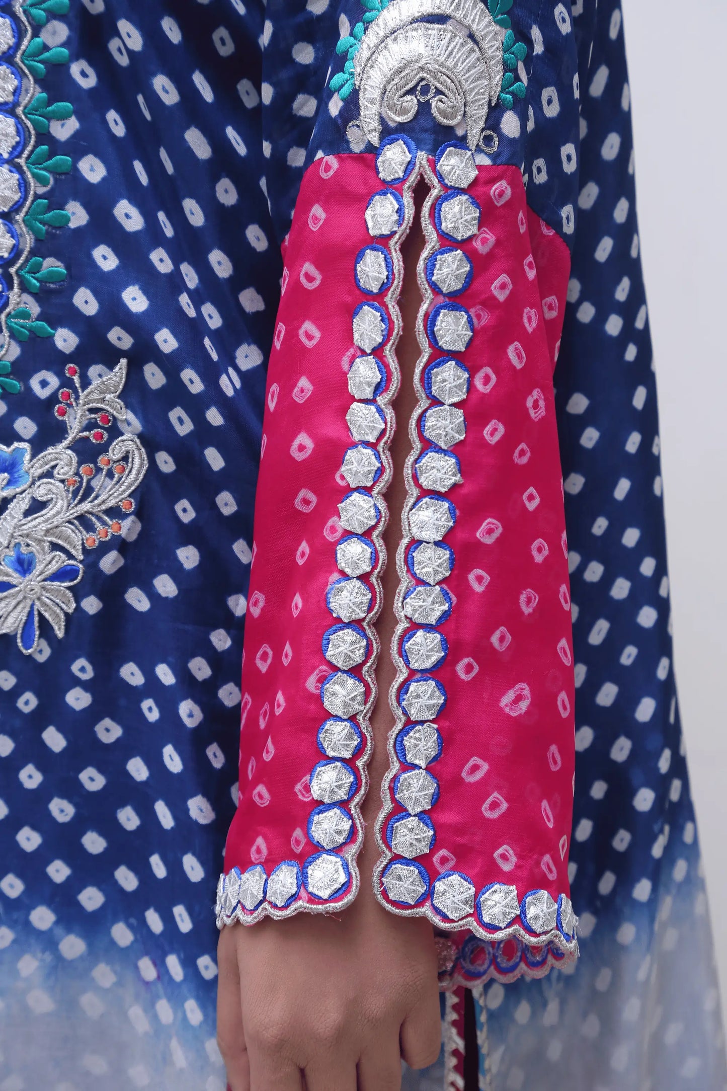 “Nayab 2 Piece Chunri frock and dupatta in medium silk with embroidery and gotta work – AOI Libas”