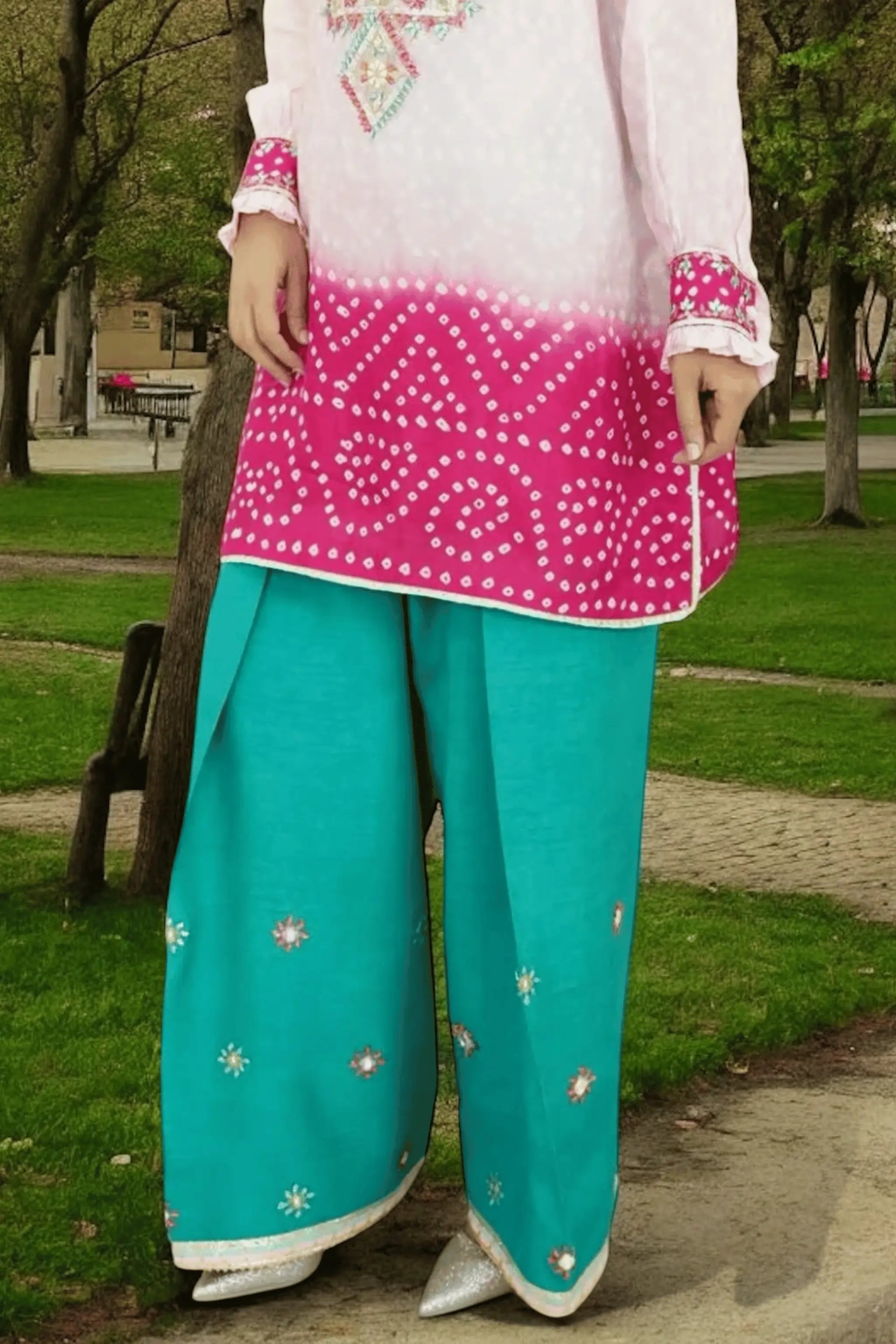 Raw silk farshi shalwar with gotta and thread work