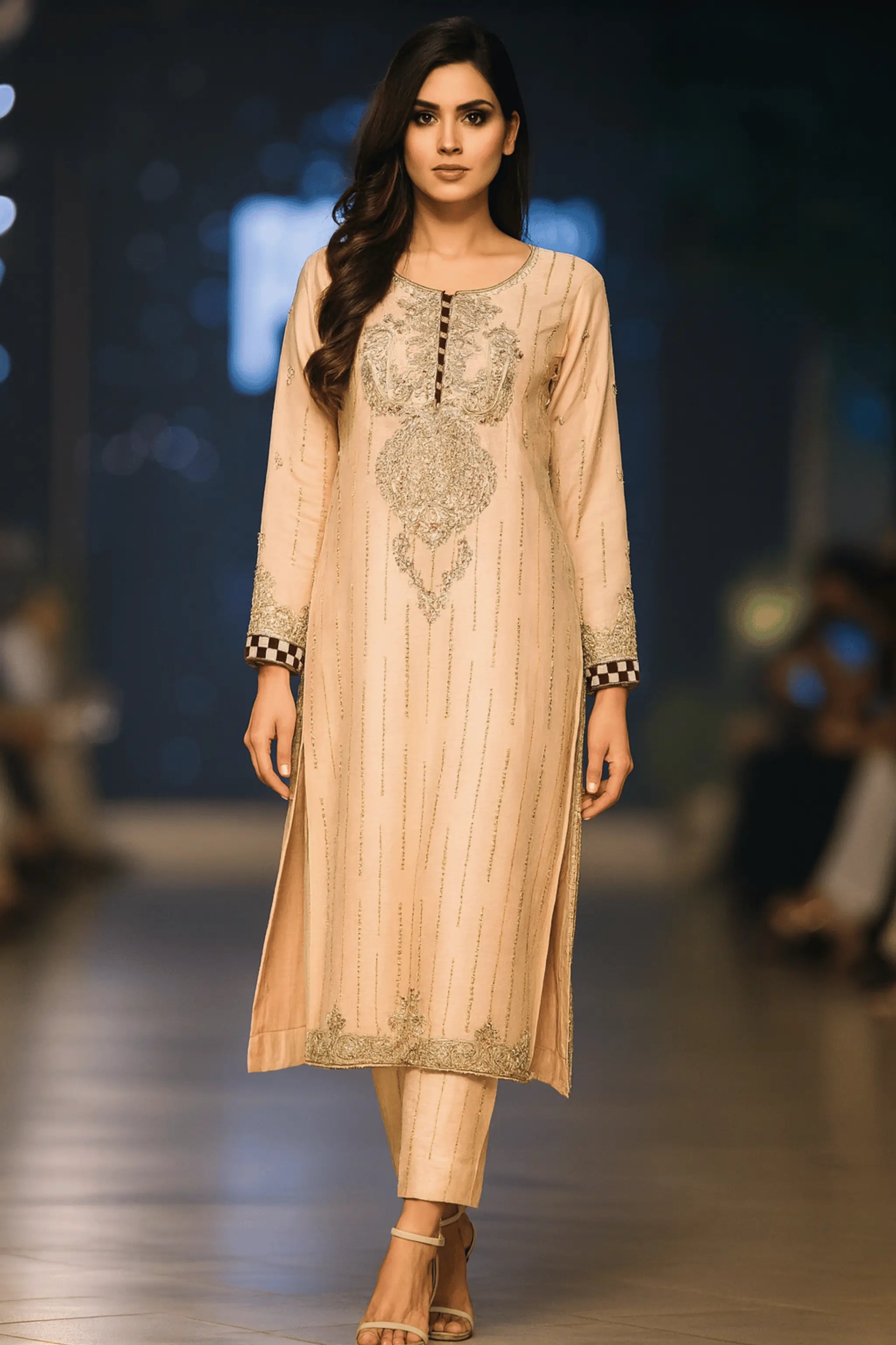 Sand Drift peach raw silk embroidered shirt close-up