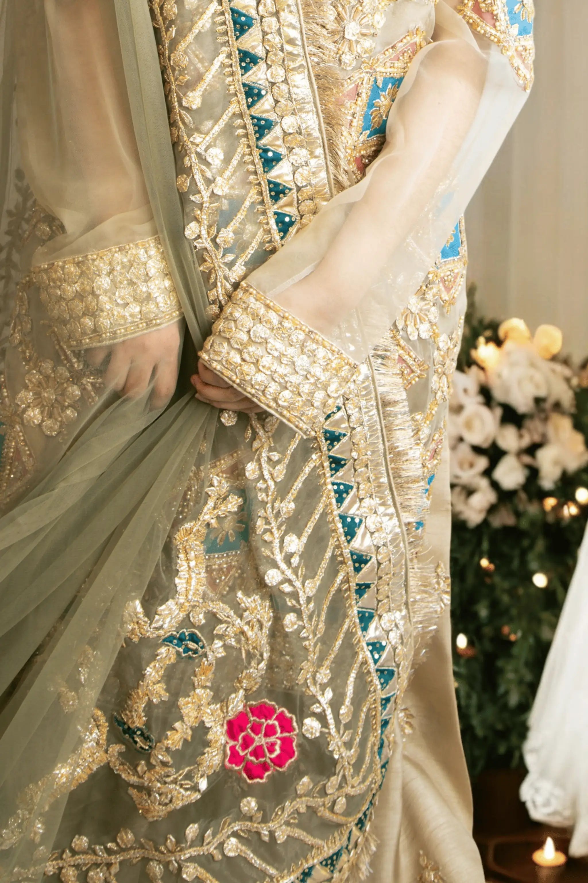 Sharara and shirt set with traditional embroidery and appliqué