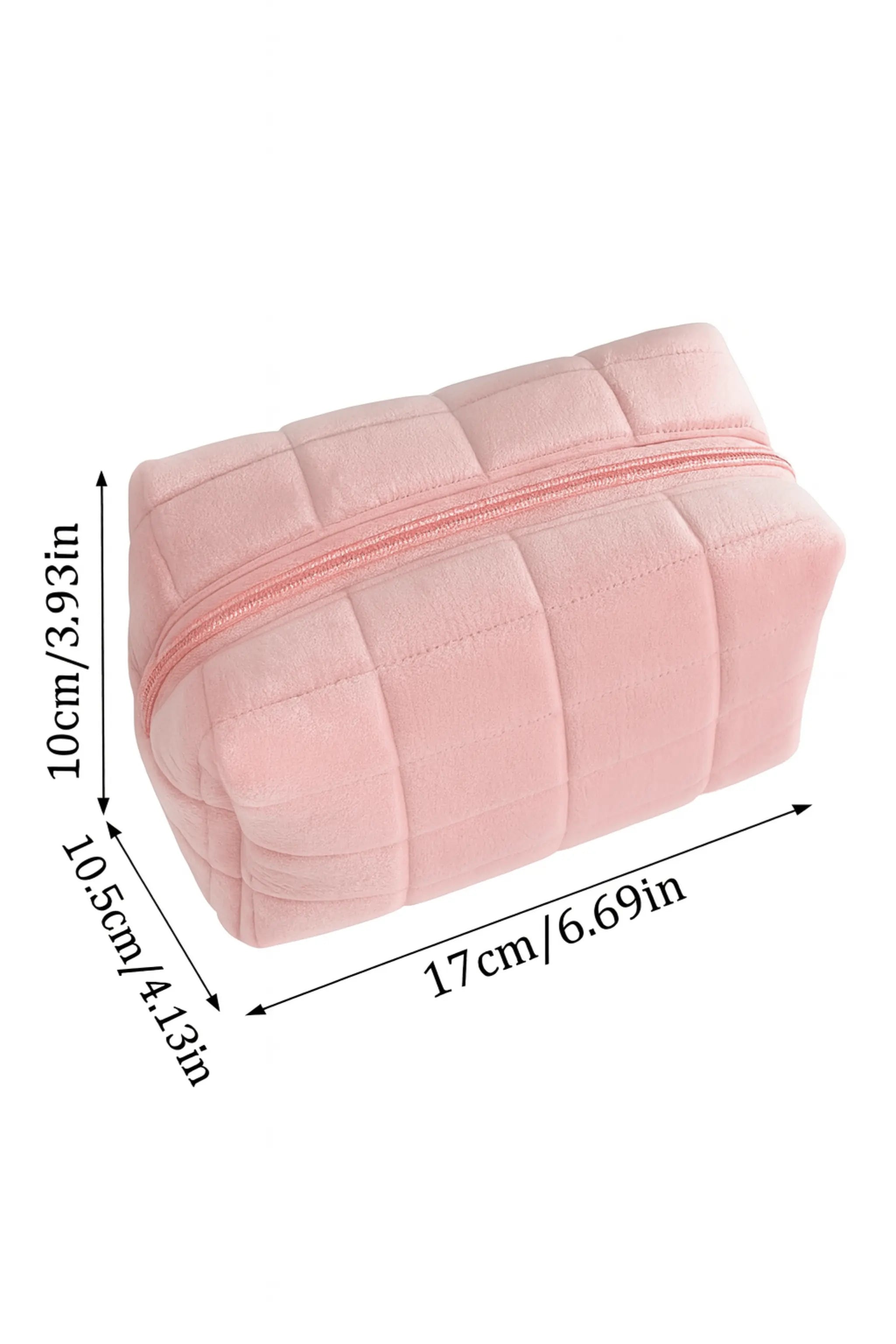 Pink quilted cosmetic bag, travel makeup pouch, toiletry organizer, velvet makeup bag