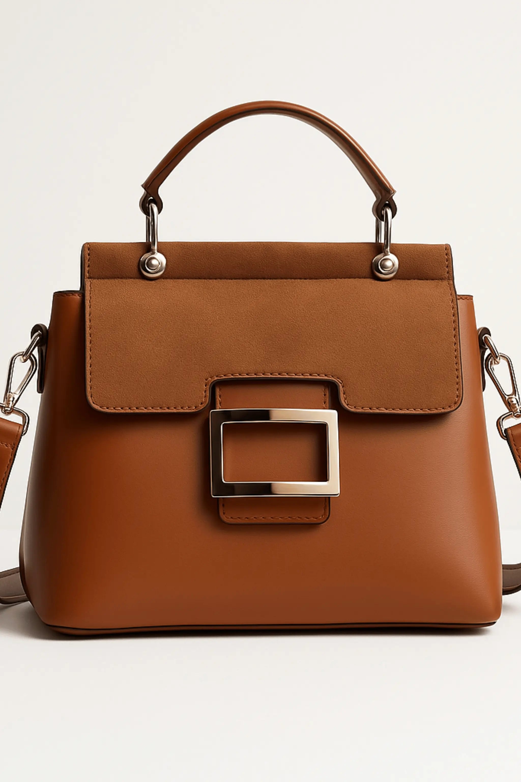 Square buckle handbag – structured medium capacity design