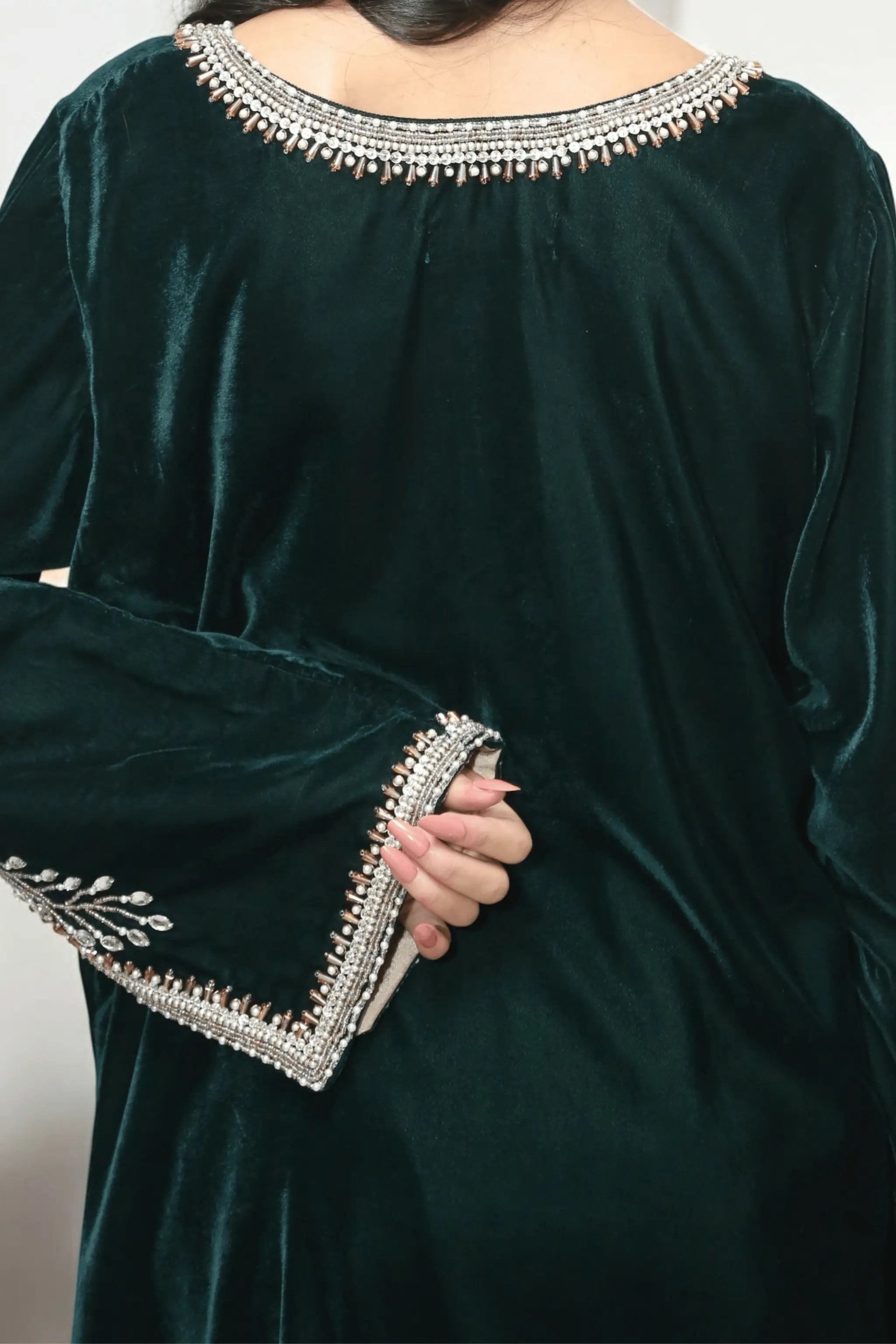Zoya emerald green velvet embroidered suit back view
