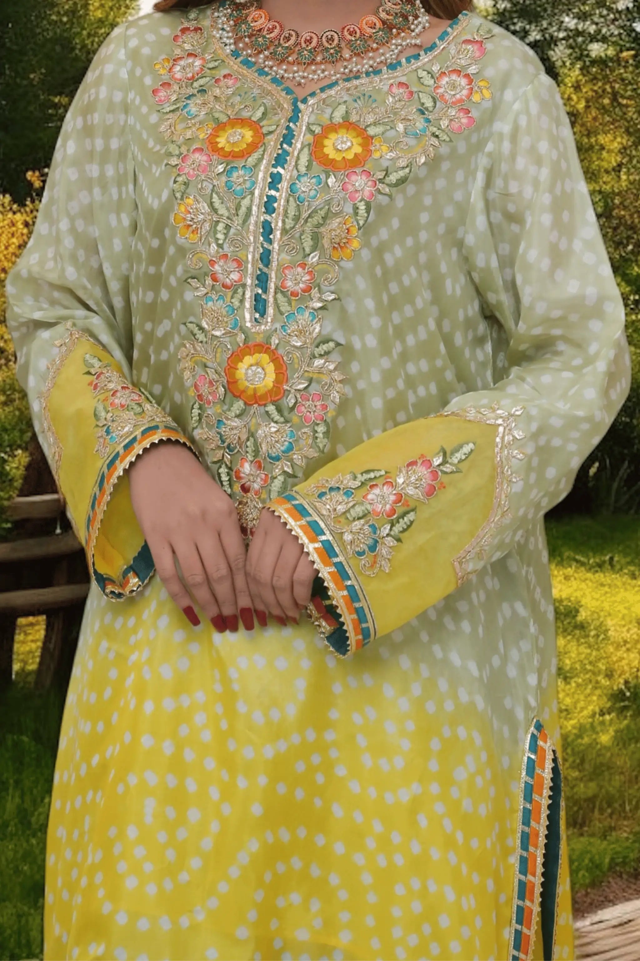 Zyra chunri 3-piece dress with embroidered medium silk shirt.