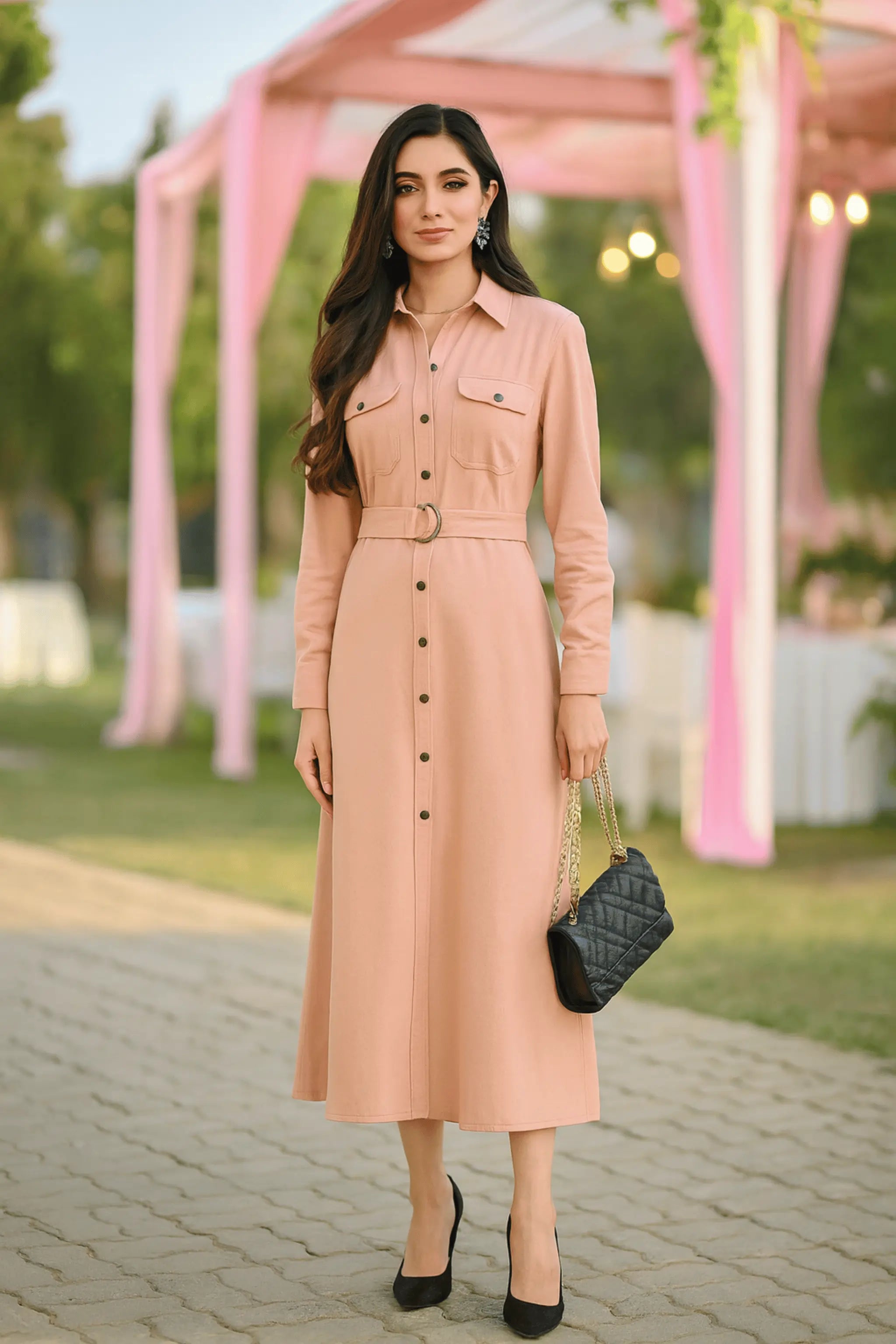 Ivory Luxe Corduroy Velvet Twill Belted Shirtdress – 1 Piece