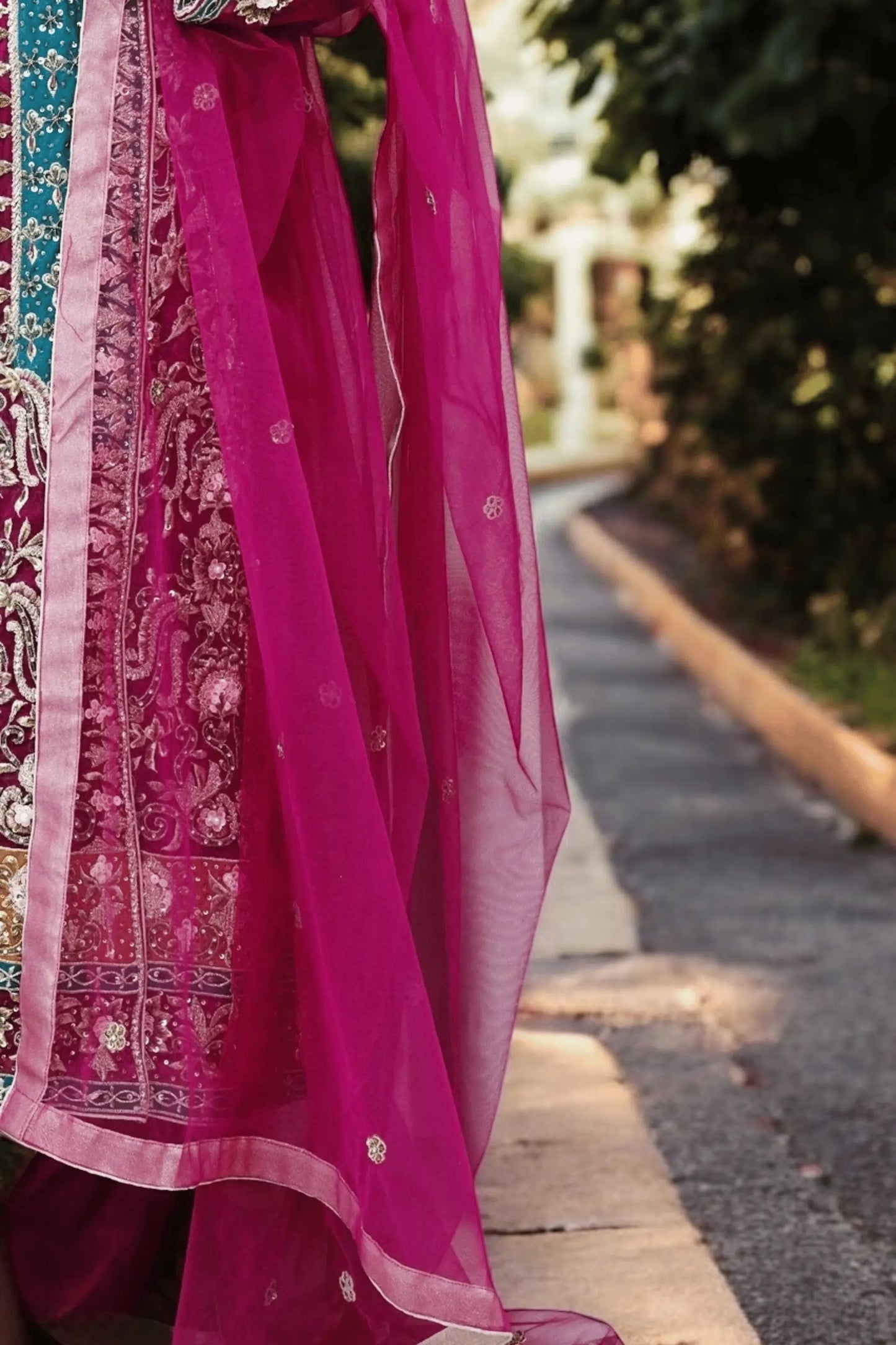 Mehrunisa – Luxury Raw Silk & Net 3-Piece Embroidered Dress