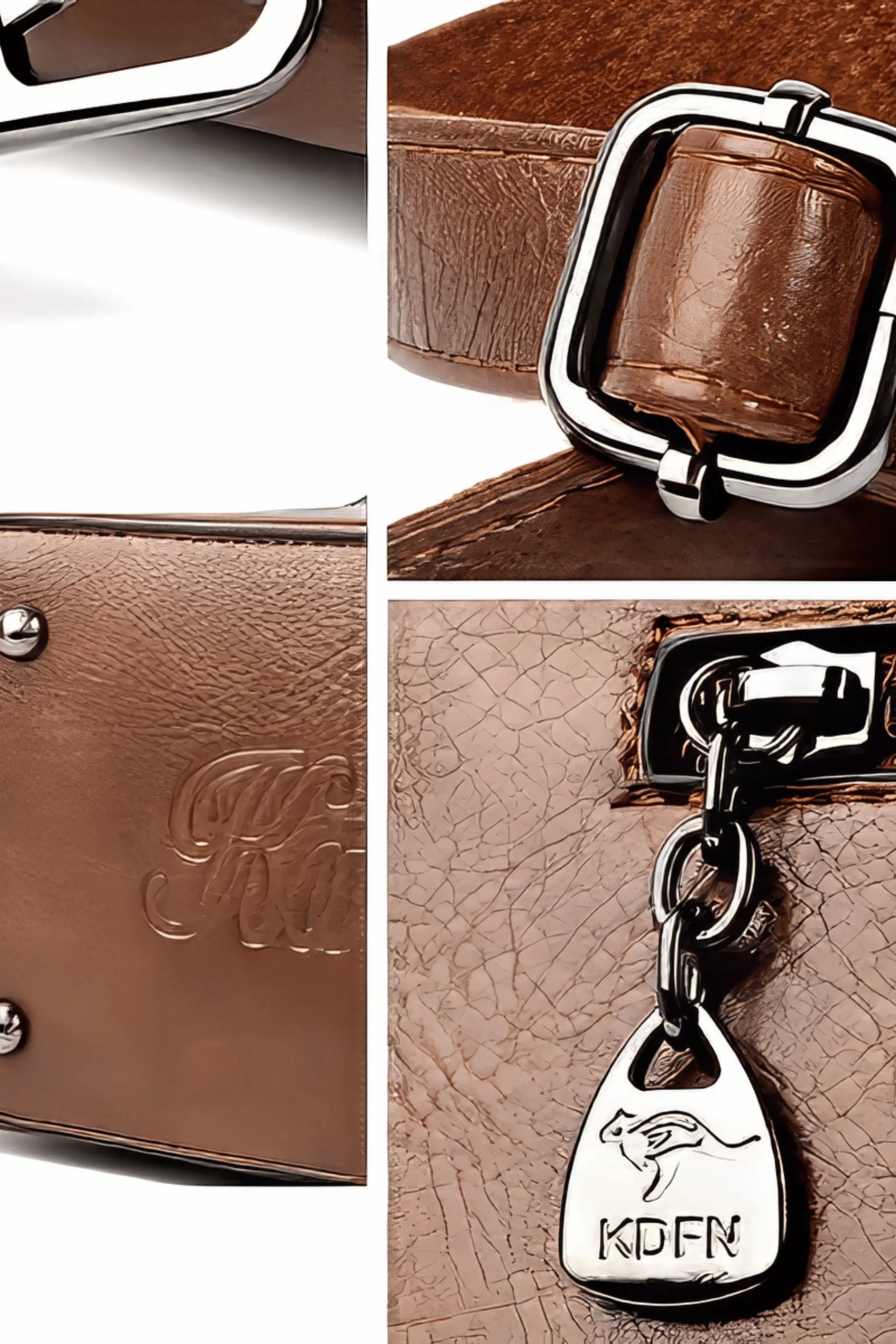 AOI LIBAS brown leather tote handbag – back view and handle detail