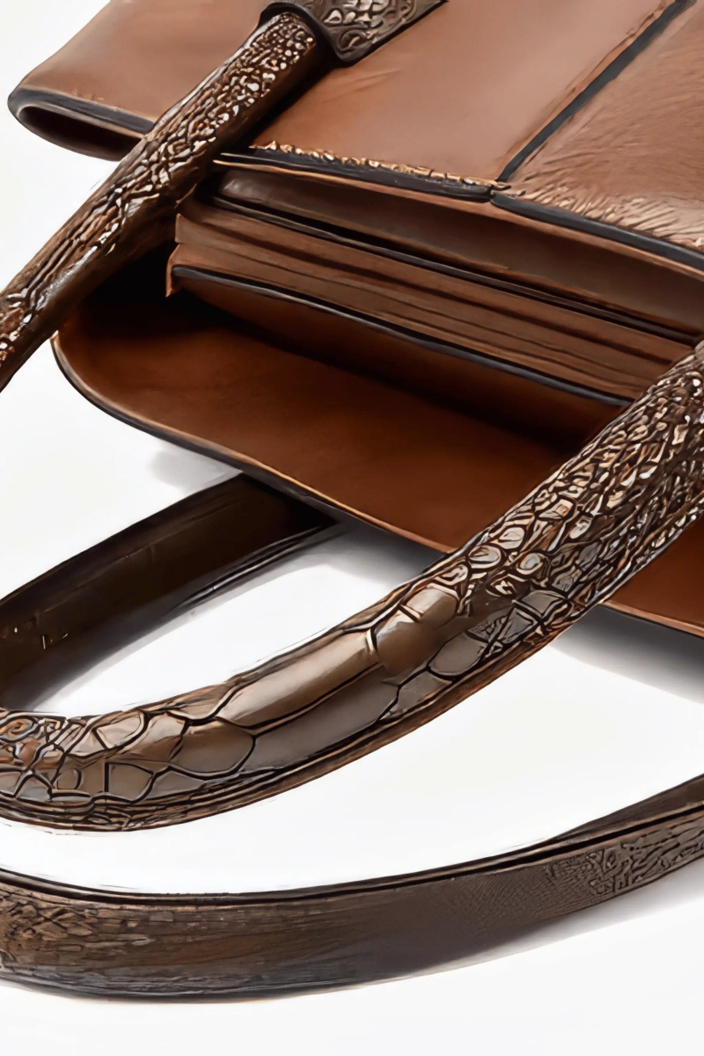 AOI LIBAS brown leather tote handbag – spacious interior with compartments