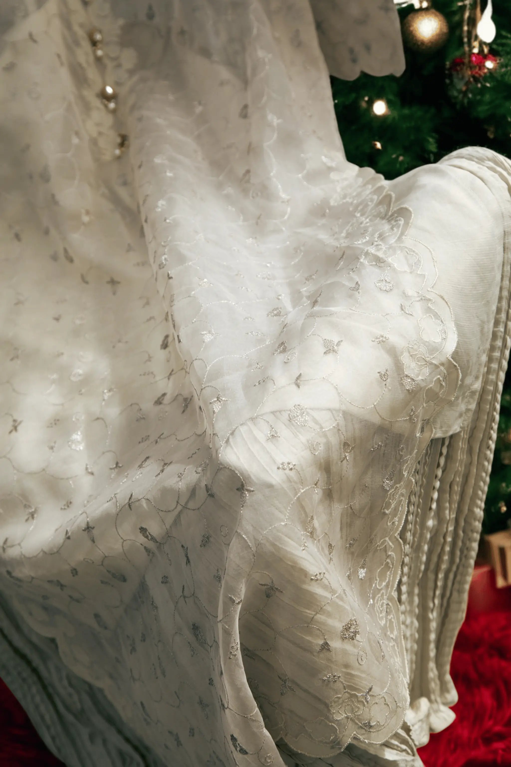 Raw silk sharara with organza dupatta in ivory silver lace