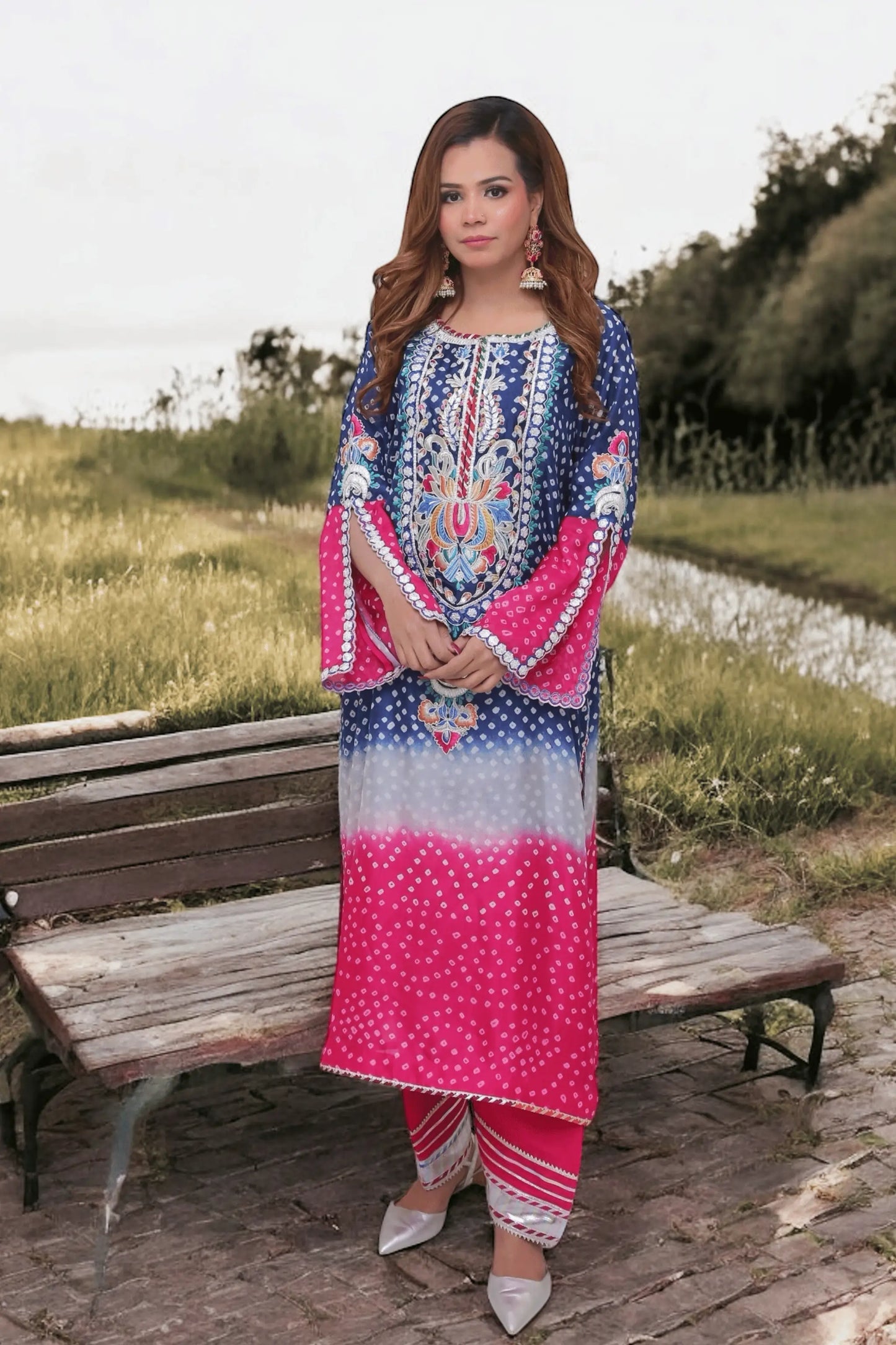 Aariz chunri 3-piece dress with silk shirt and embroidered details.