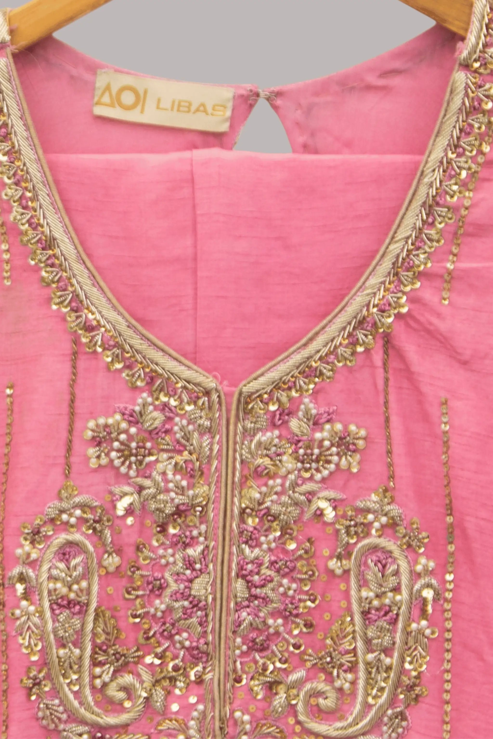 Baby pink festive outfit with organza dupatta gotta lace