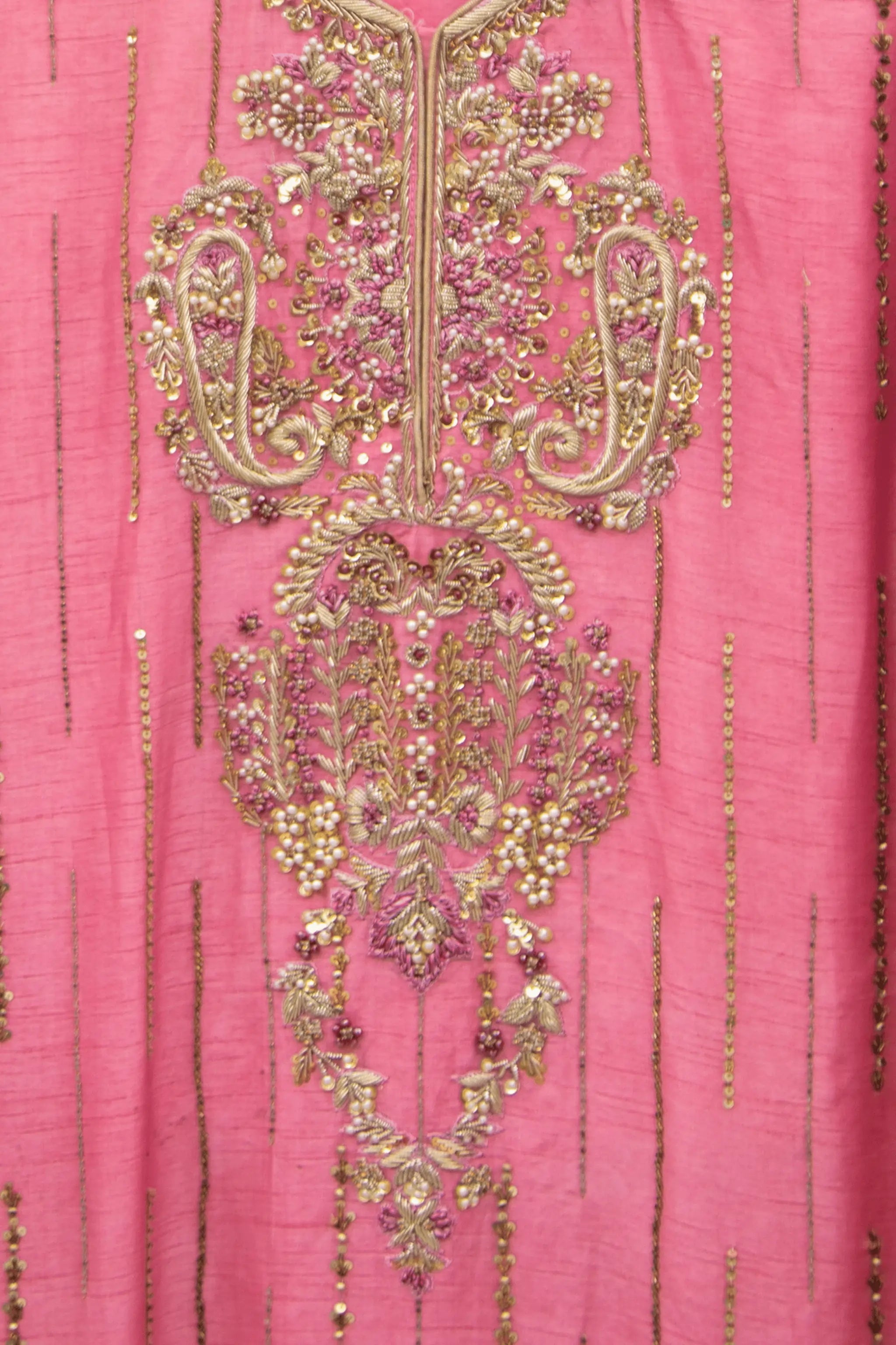 Baby pink raw silk zardozi embroidered 3-piece suit