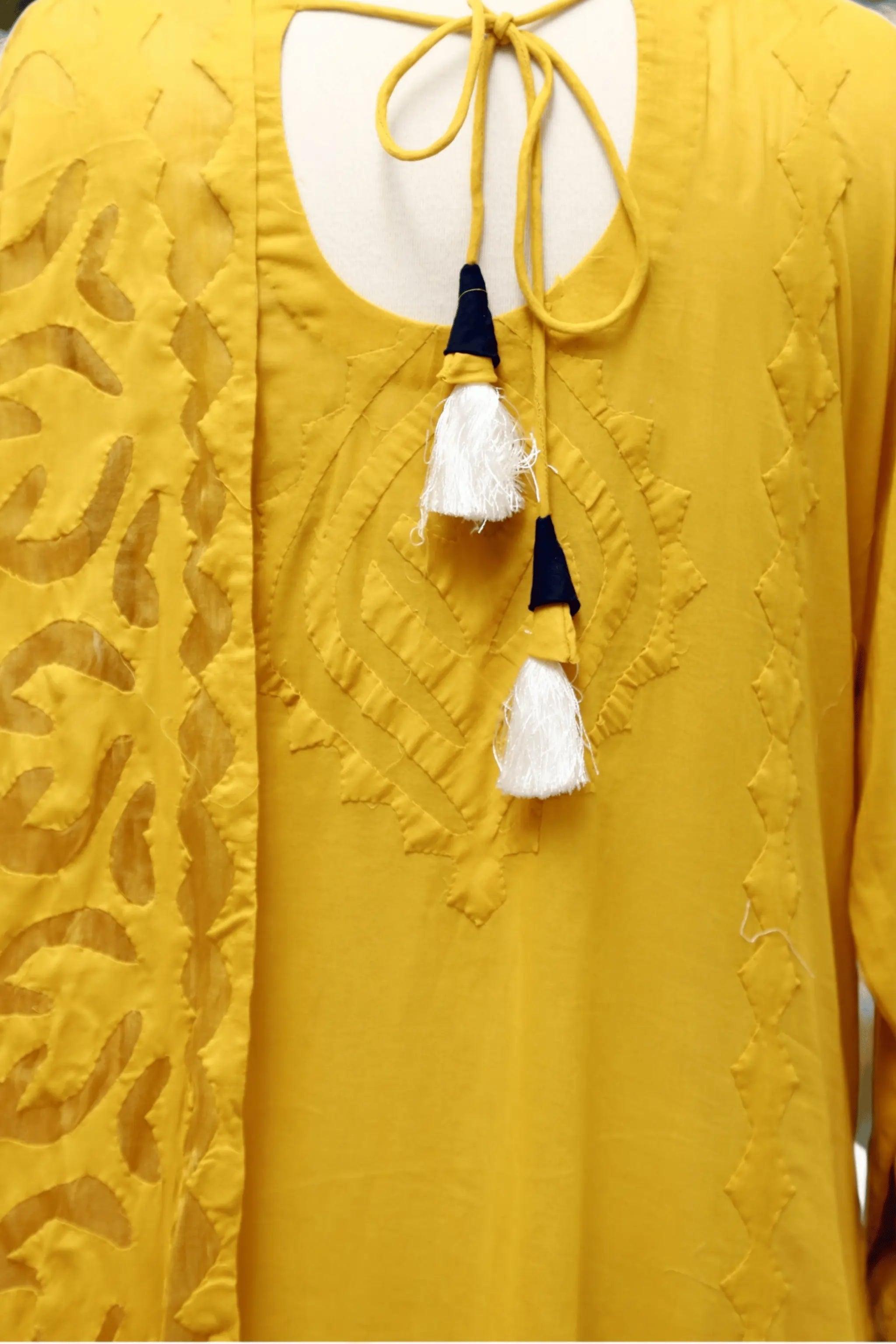 Back view of Saffron semi-formal mustard shirt with organza dupatta