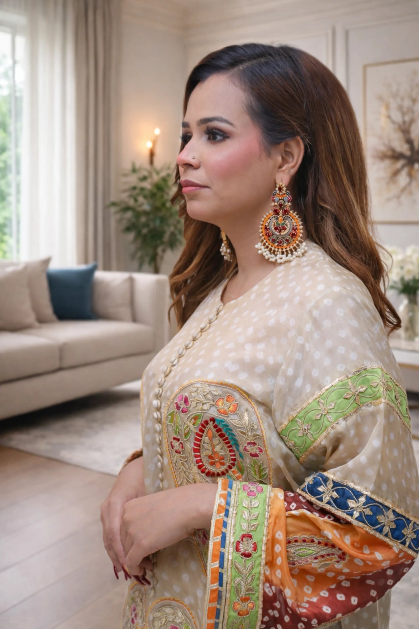 Back view of embroidered Korean raw silk shirt