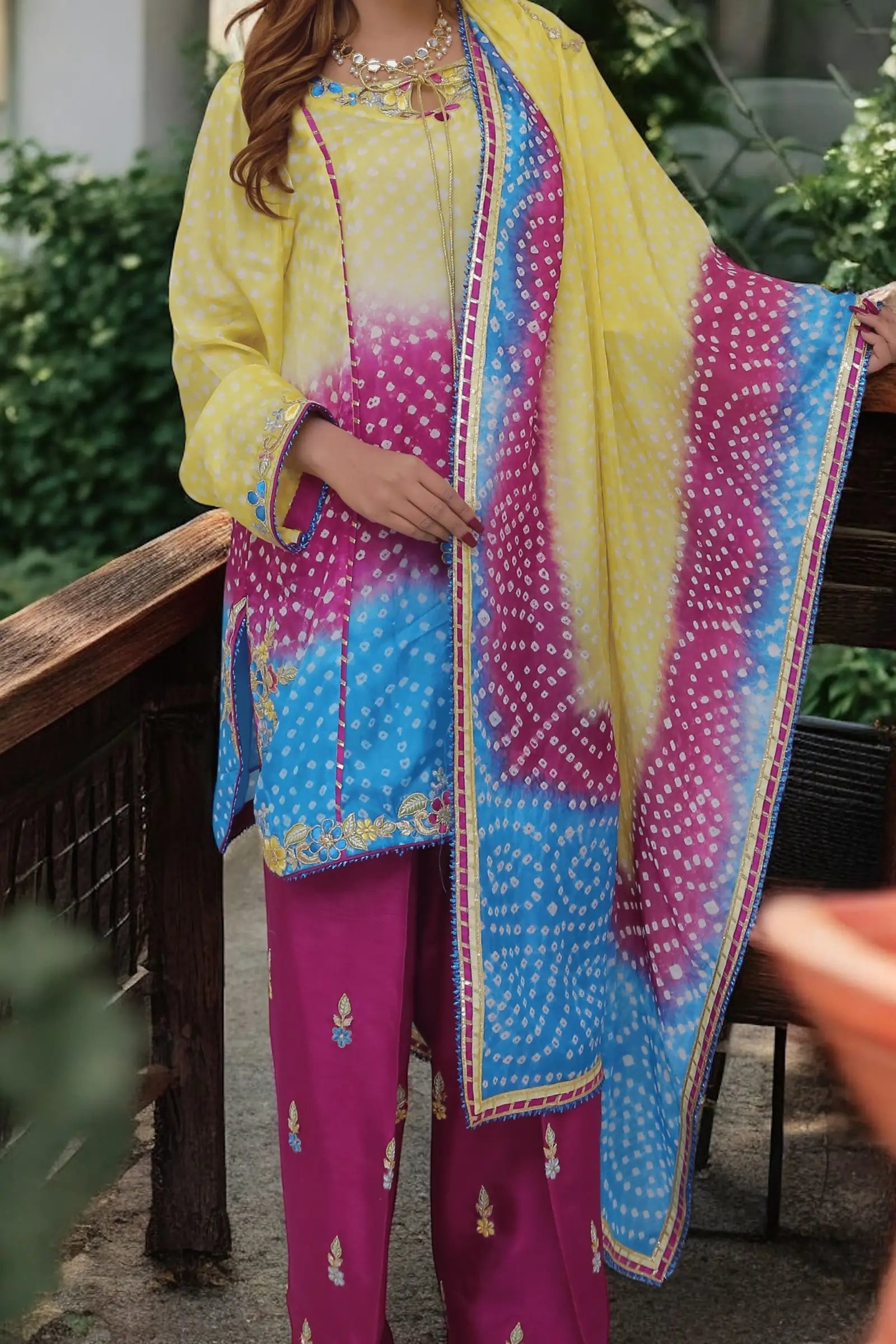 Chunri Glow short silk shirt with gotta & thread embroidery