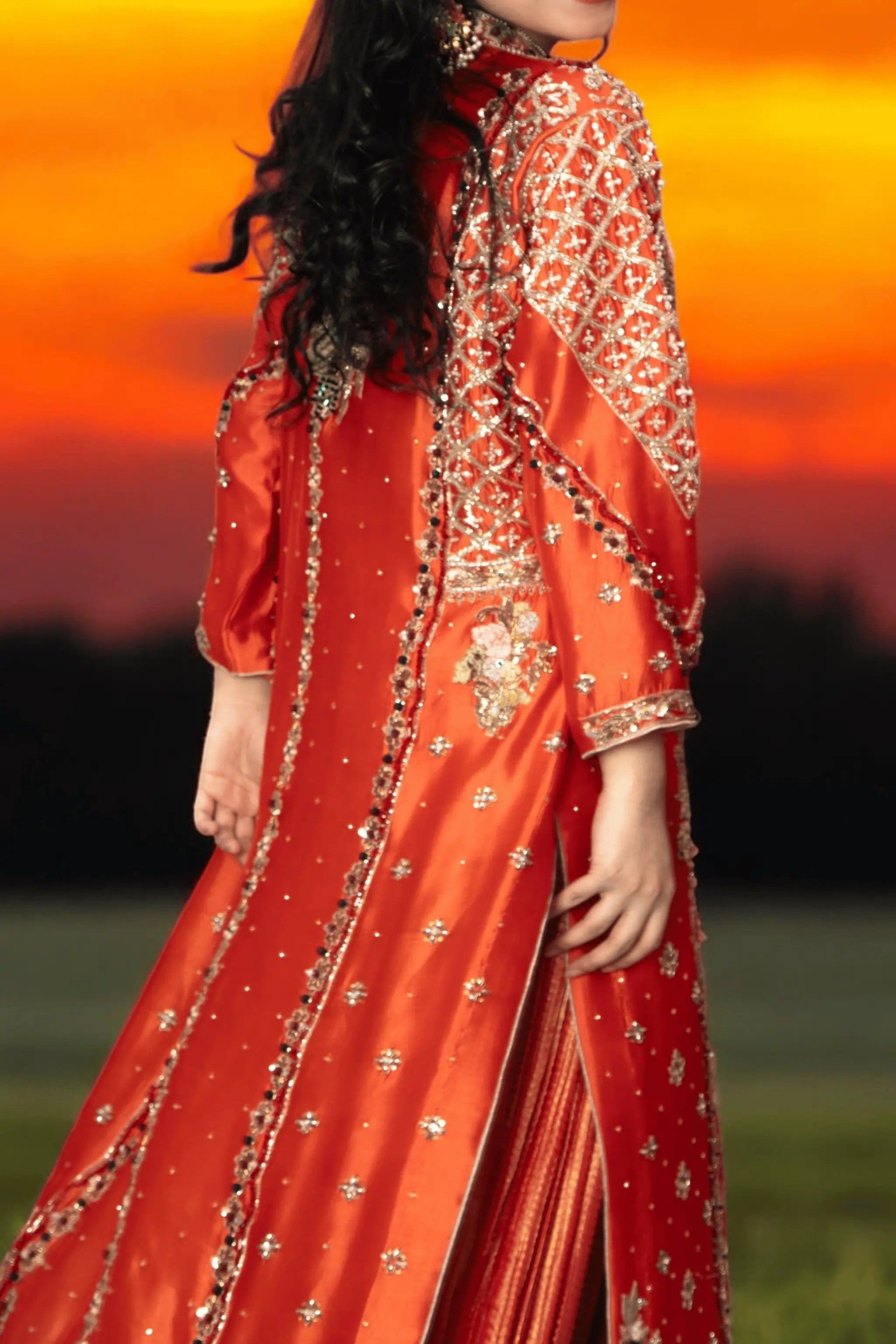 Embroidered luxury silk dopatta with handcrafted details