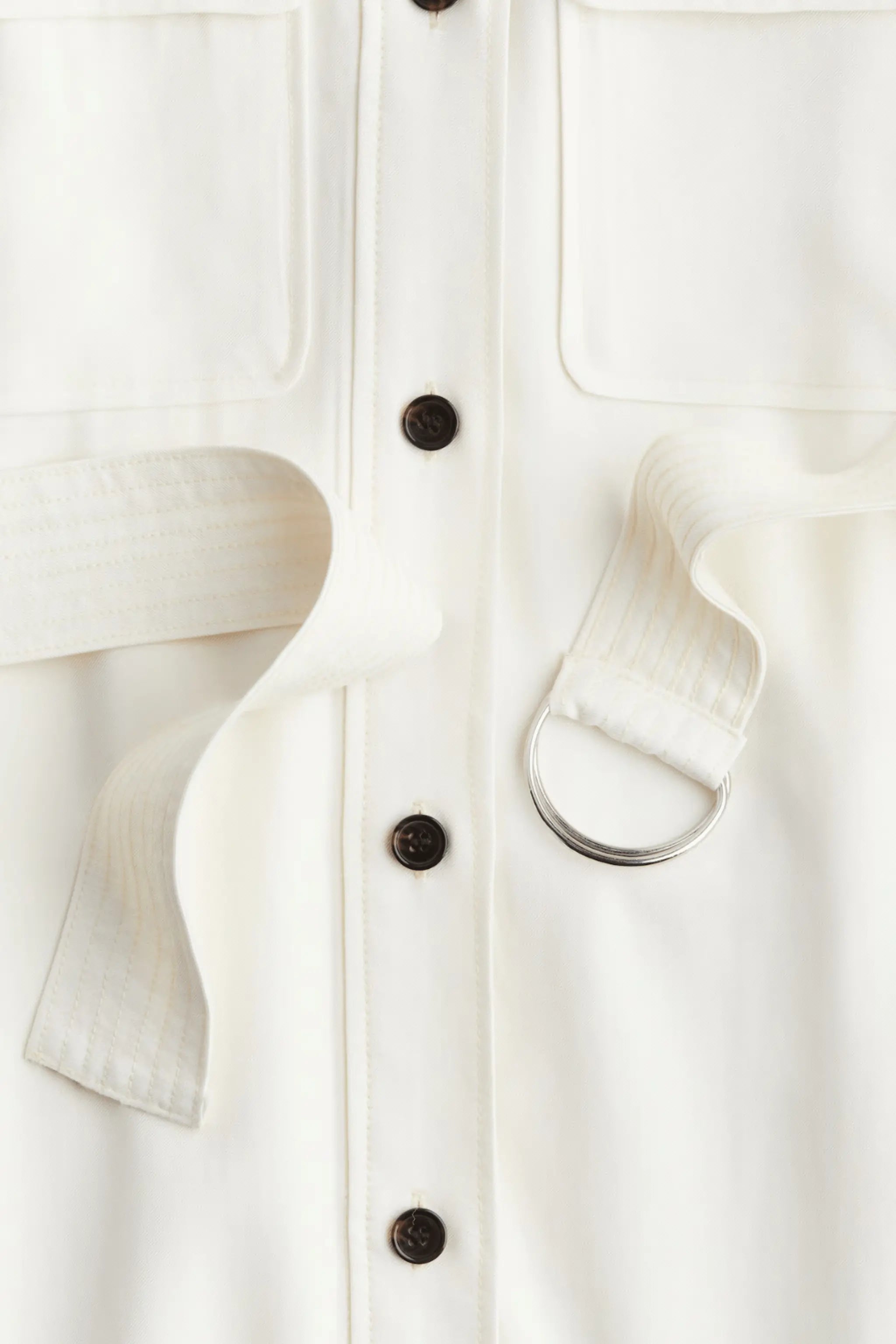 Front view of Ivory Corduroy Velvet Belted Shirtdress with belt