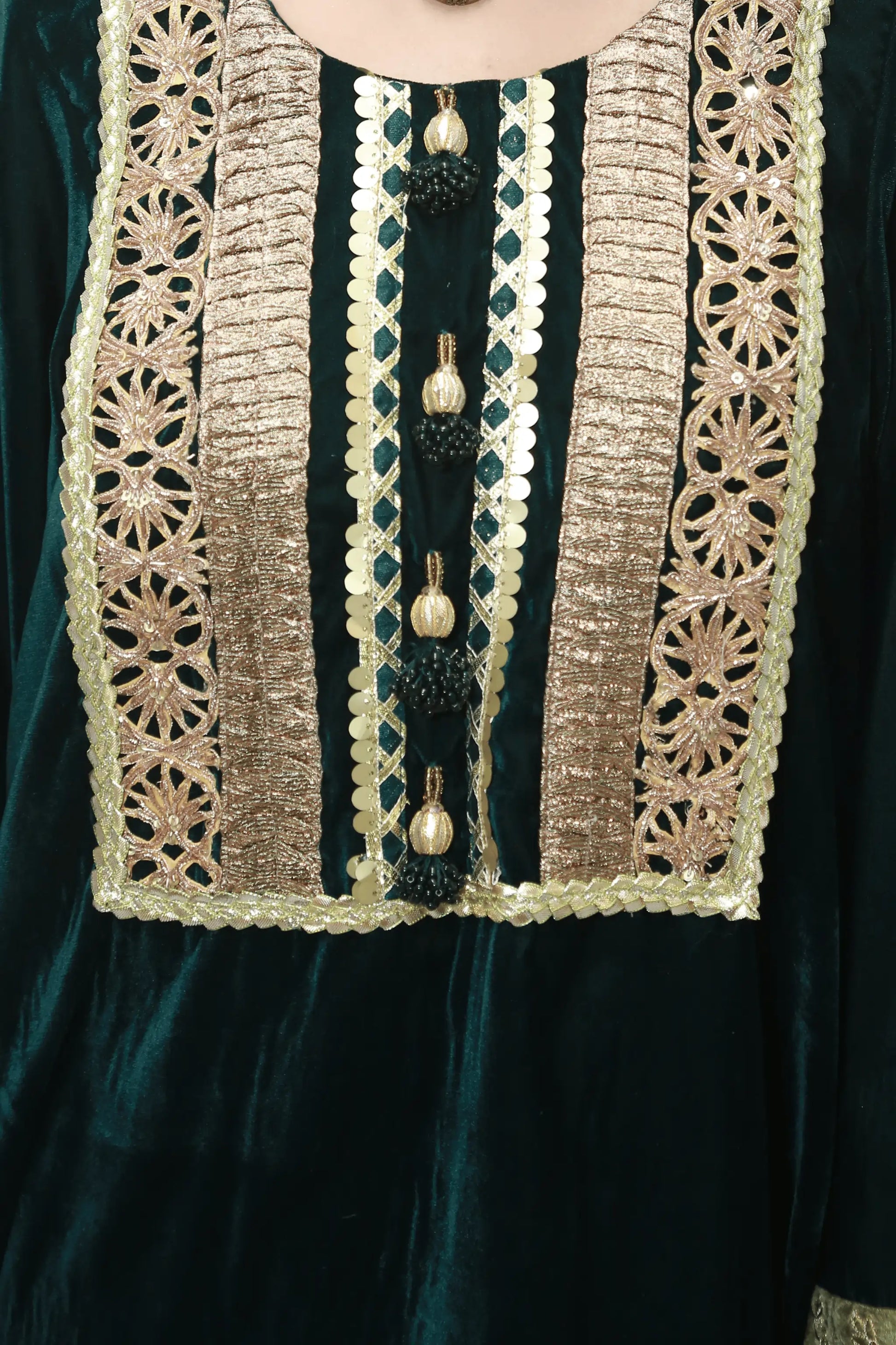 "Noor velvet 3-piece dress with lace-detailed organza dupatta"