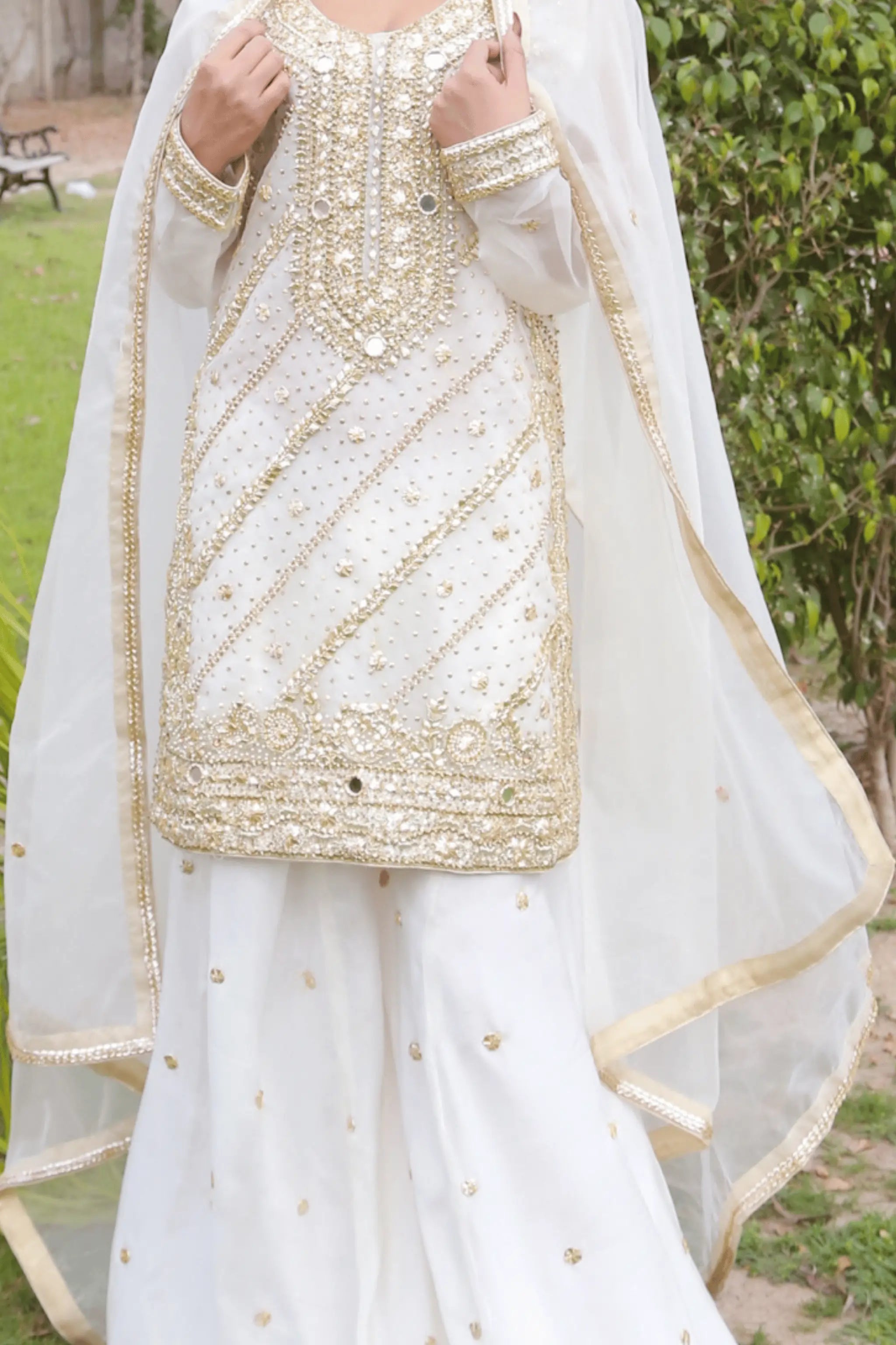 Organza dupatta with gotta and bead detailing