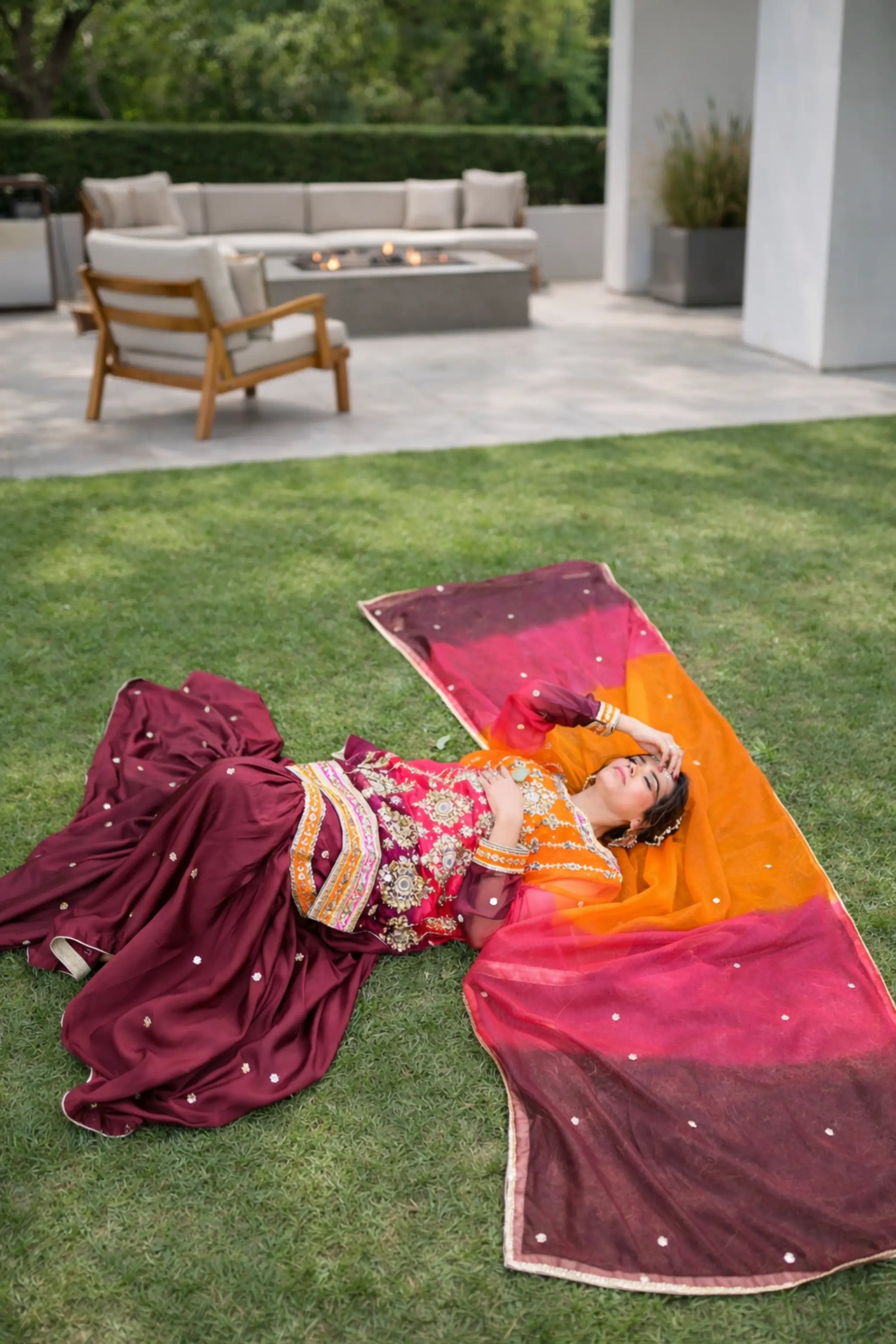 Raw silk gharara trousers with embellished borders