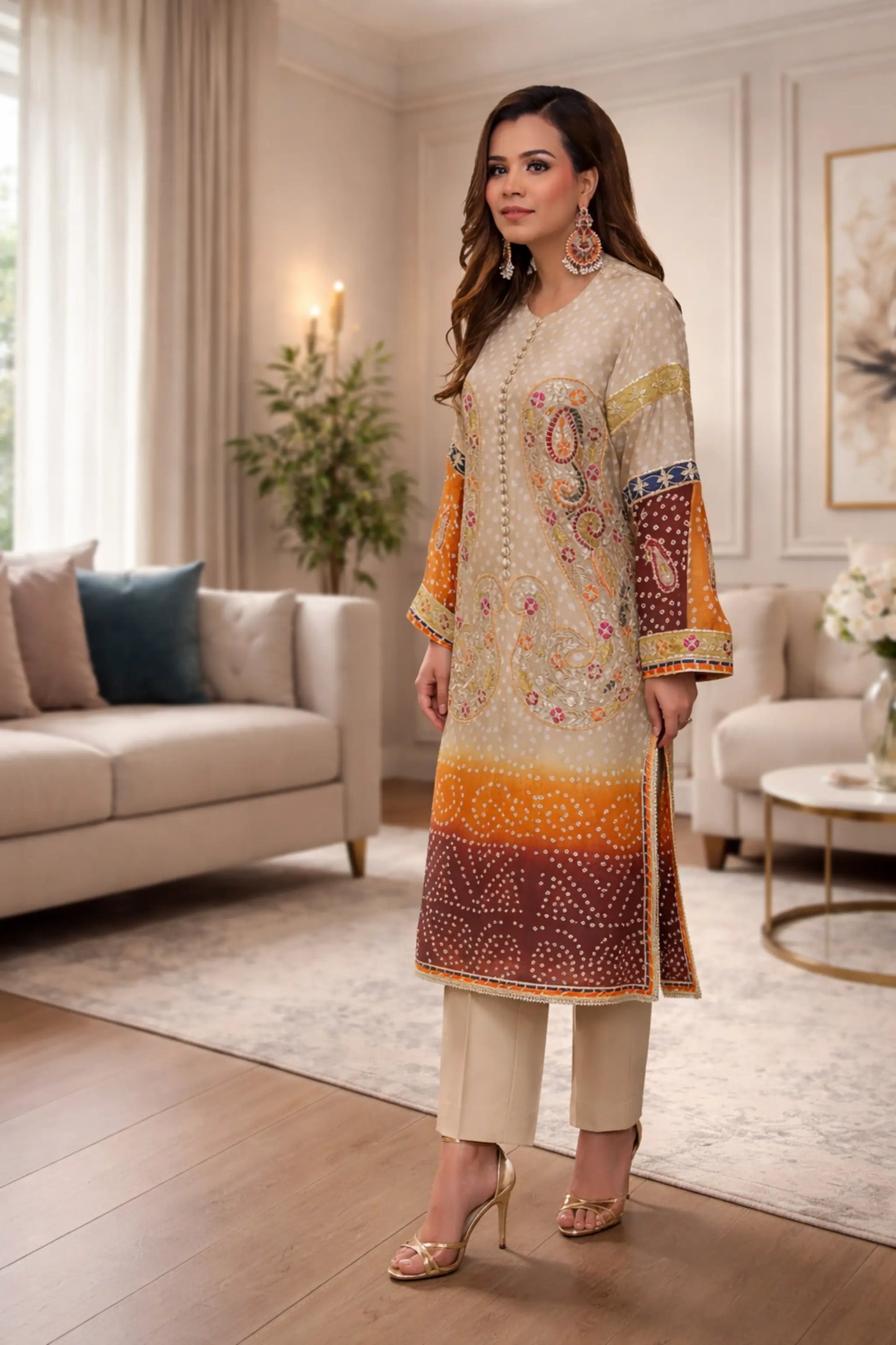 Riwaayat chunri Korean raw silk suit front view