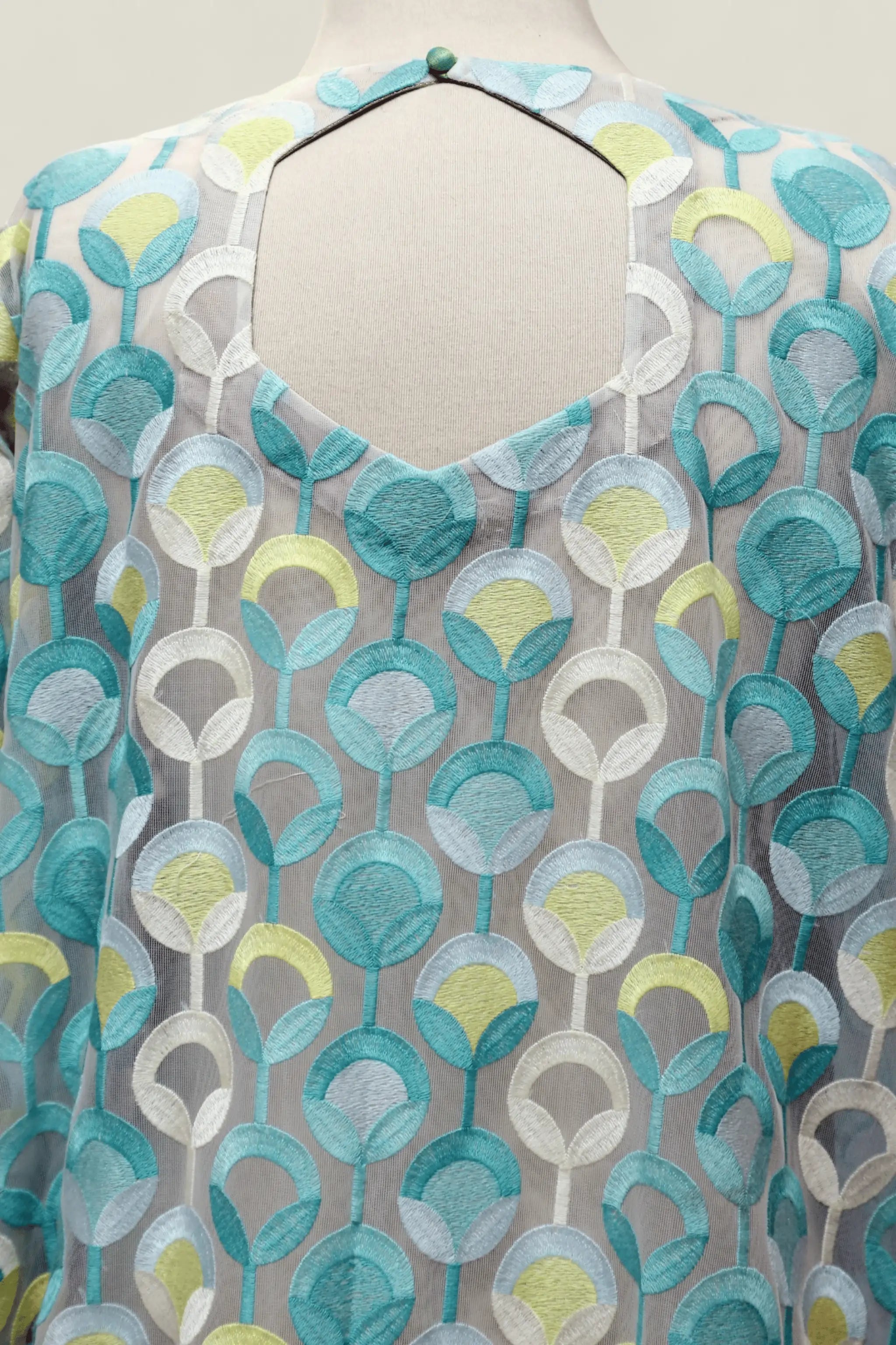 "Women’s festive aqua embroidered shirt with matching crush dupatta and trousers"