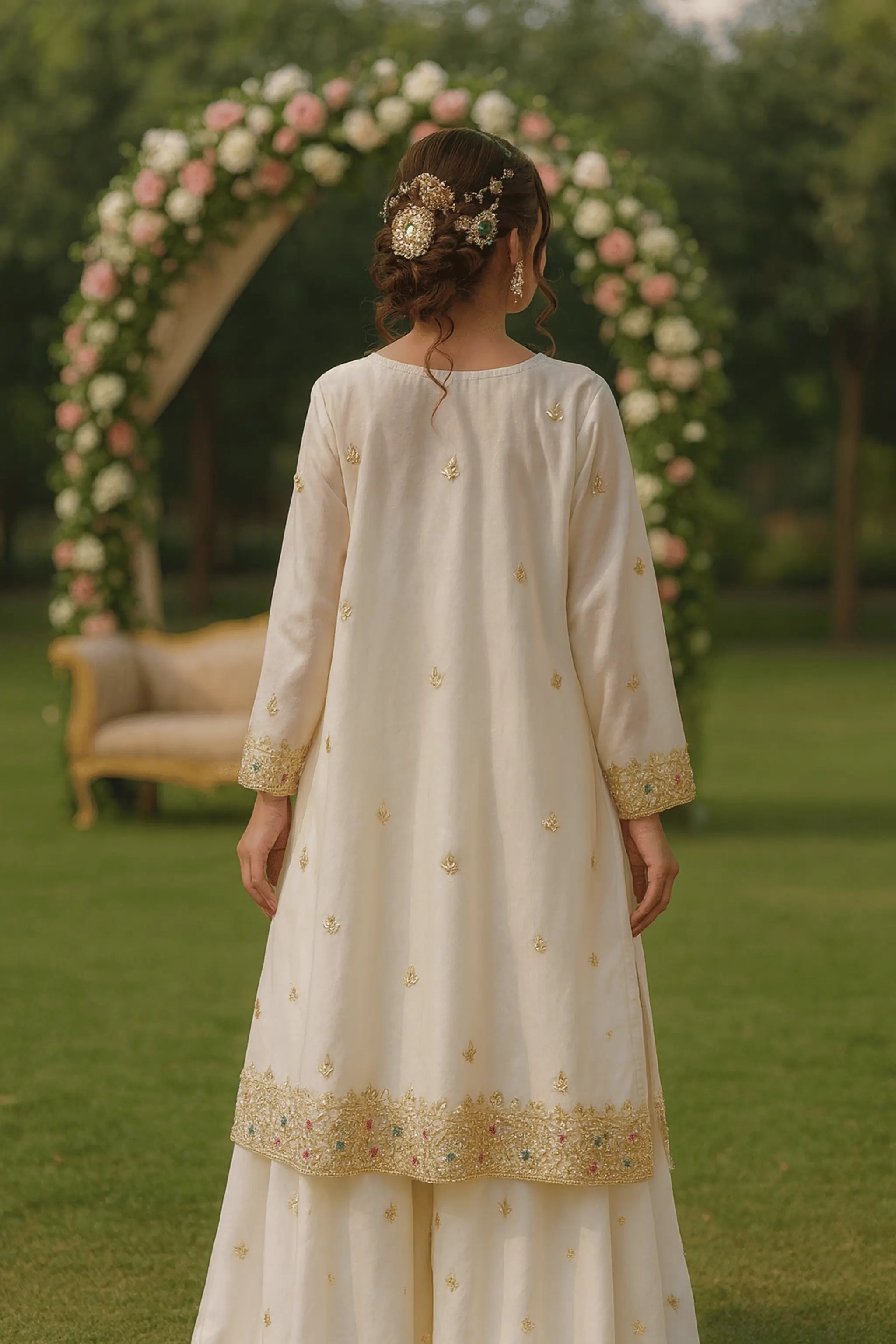 Zareen 3 piece organza shirt with hand embellished gotta, beads & stones