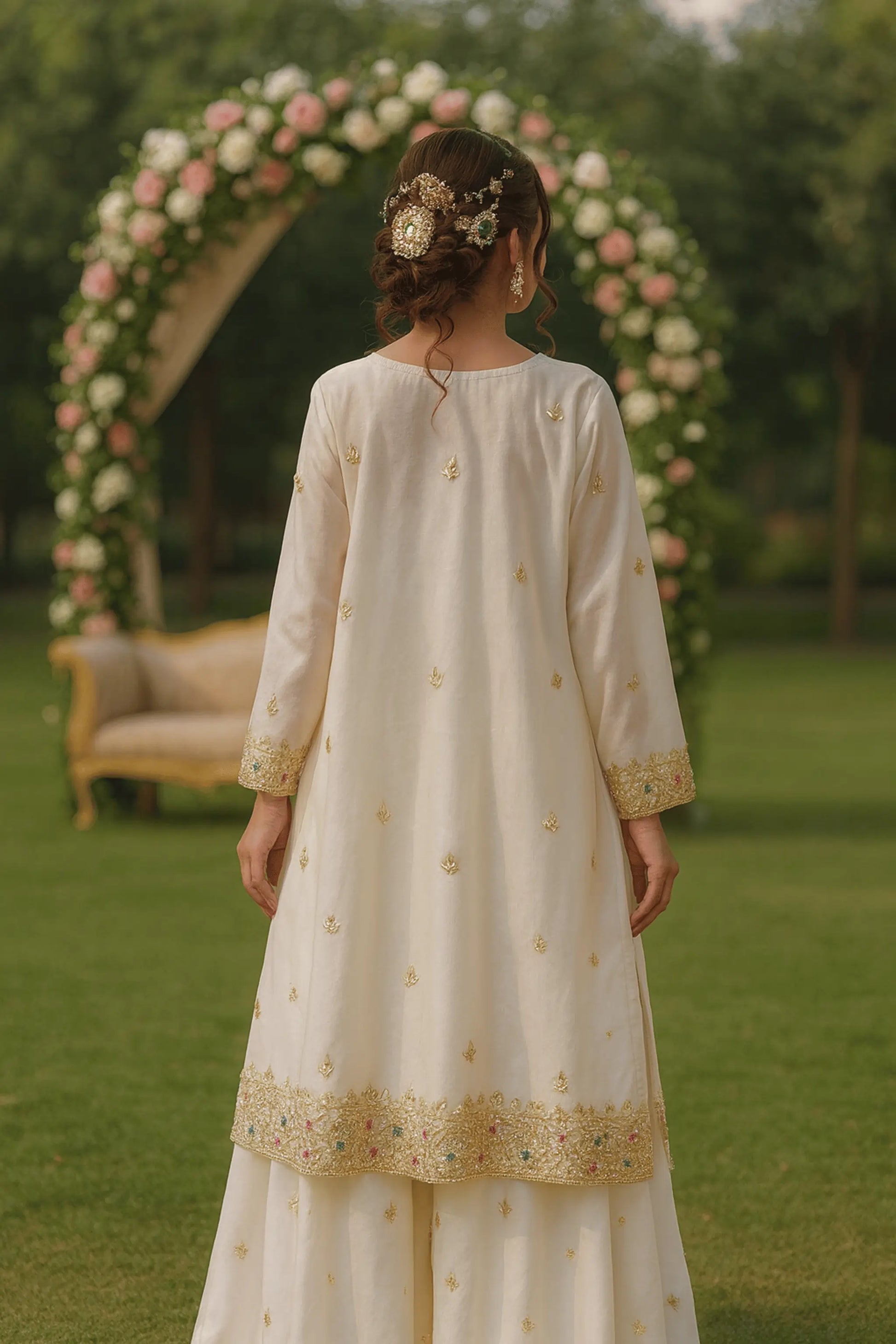 Zareen 3 piece organza shirt with hand embellished gotta, beads & stones